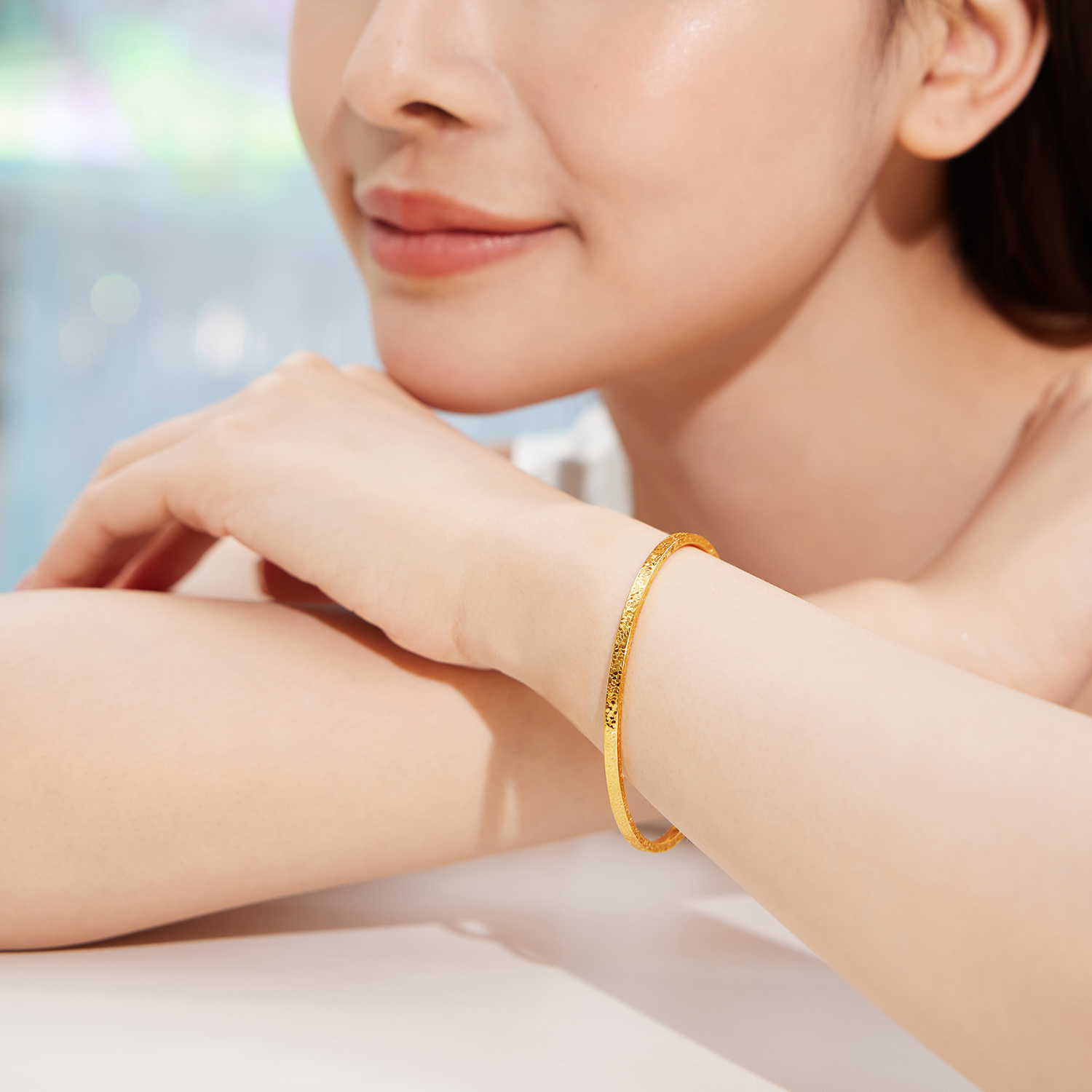 六福珠宝碎碎冰黄金手镯送女友足金镯子1314礼物计价A01G0018DS【1V1直播看货】