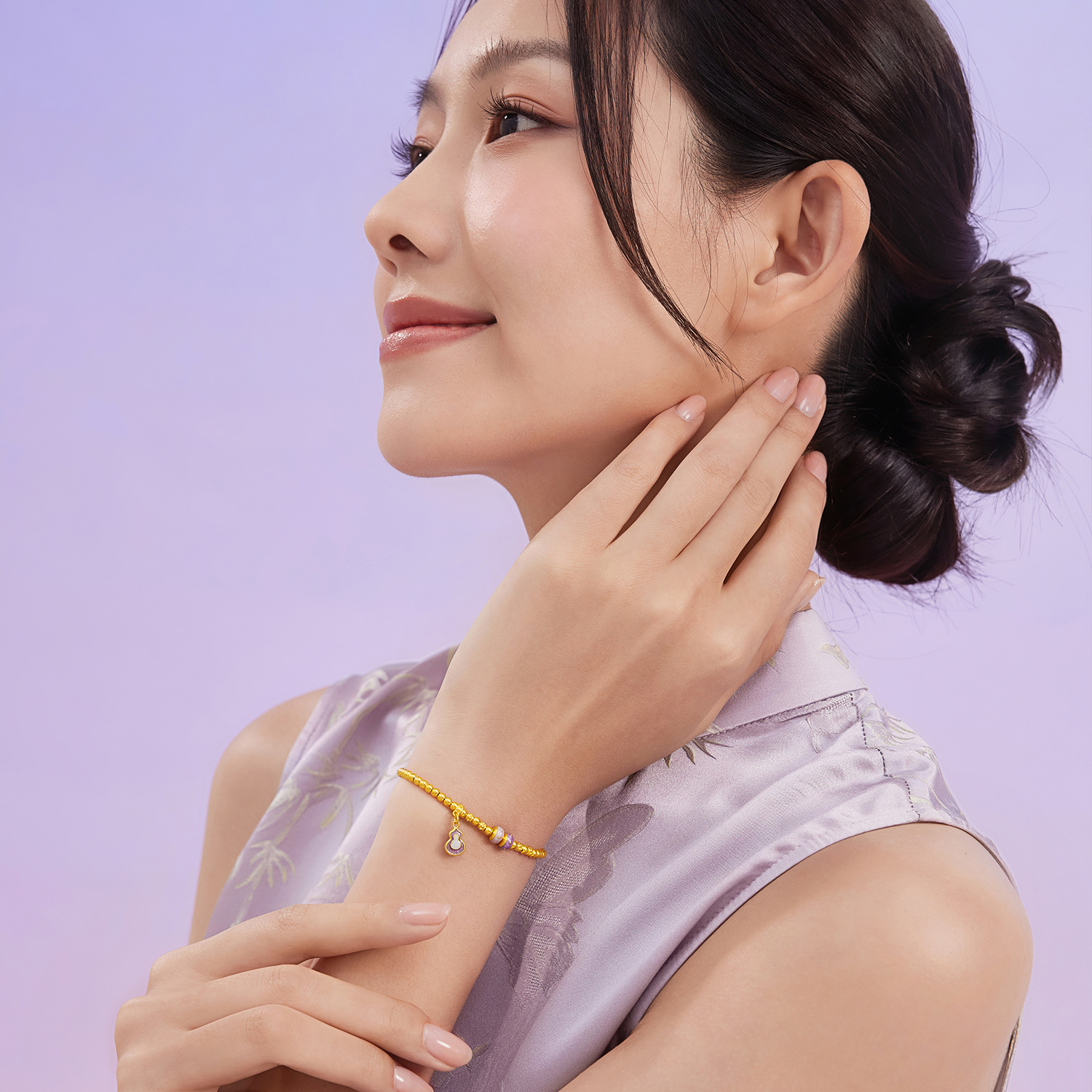 【店庆特惠】六福珠宝福满传家九紫离火黄金手链女葫芦金珠手串计价F63G0082DS【1V1直播看货】