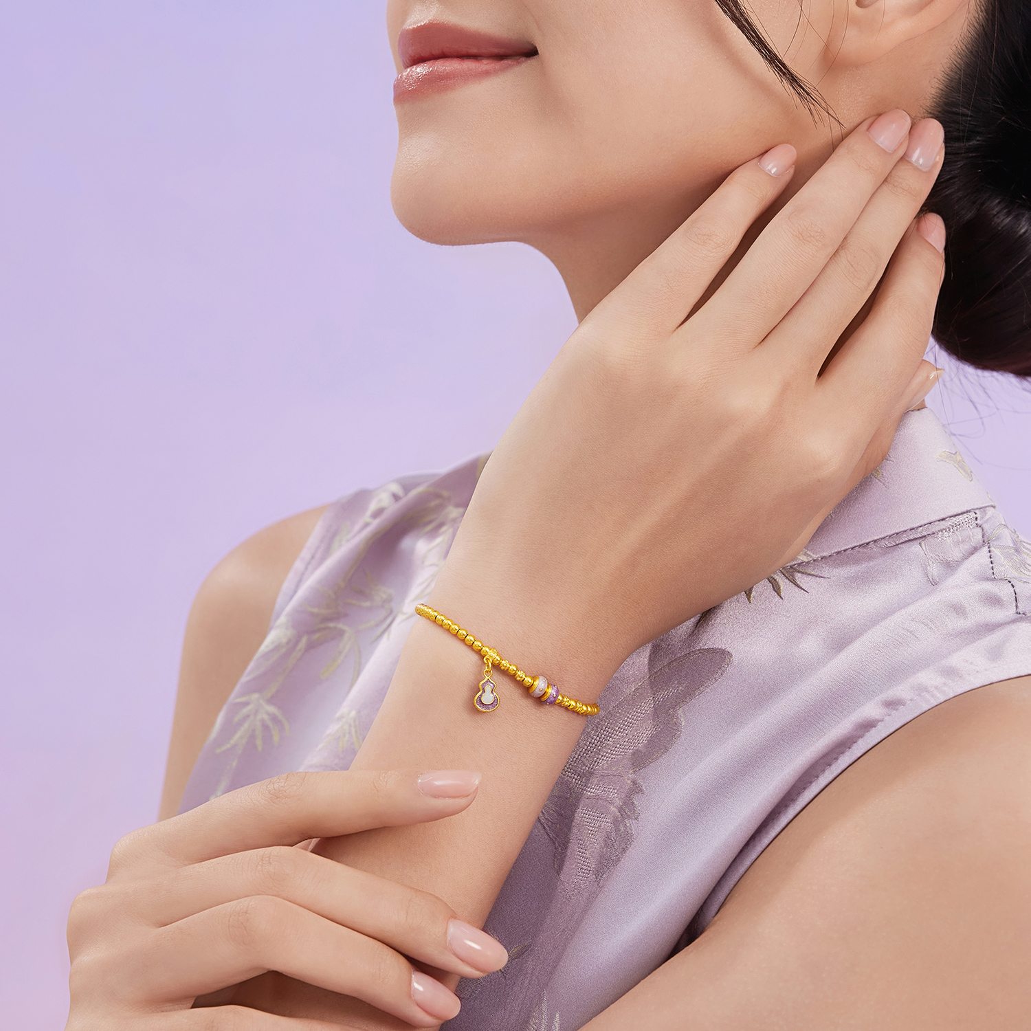 【店庆特惠】六福珠宝福满传家九紫离火黄金手链女葫芦金珠手串计价F63G0082DS【1V1直播看货】