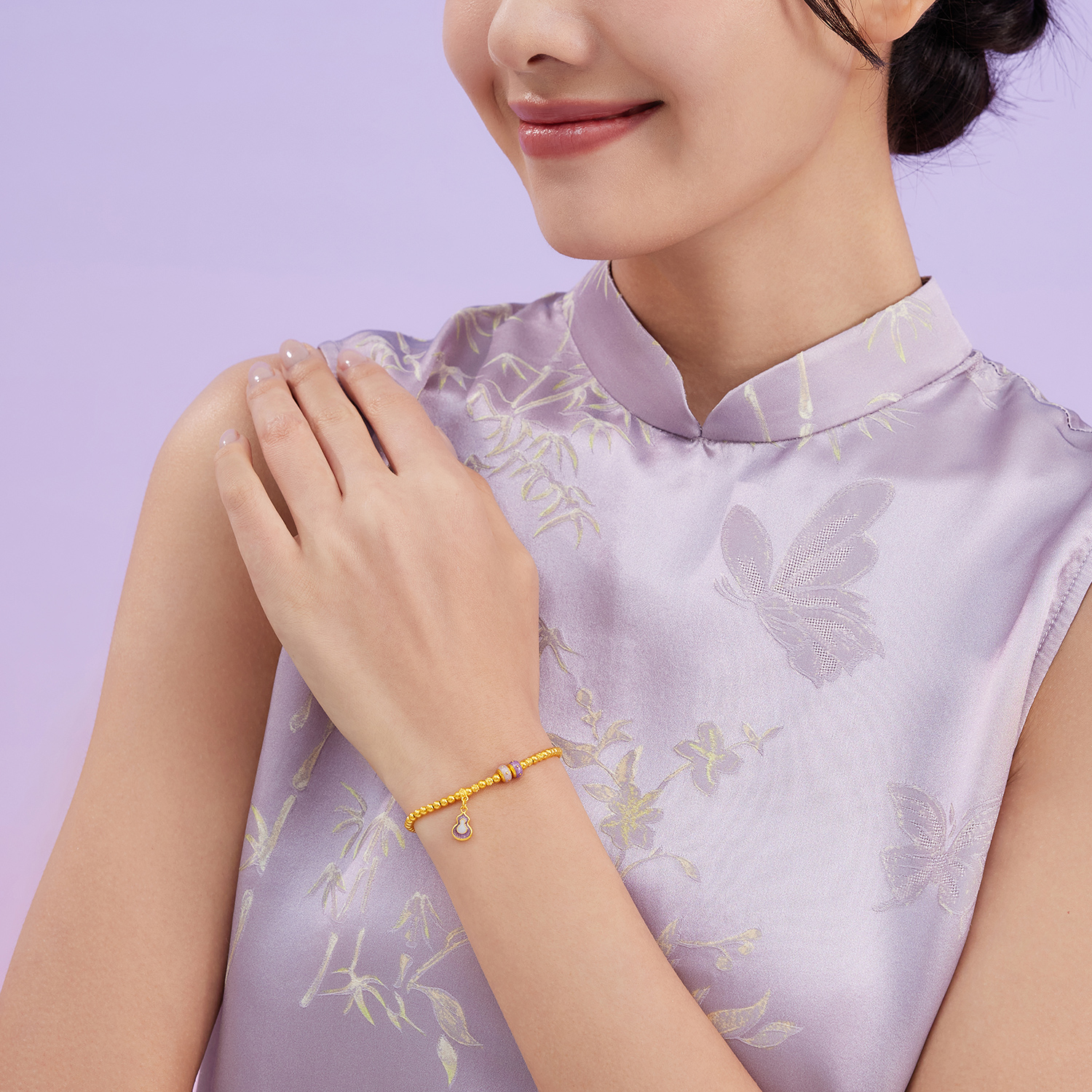 【店庆特惠】六福珠宝福满传家九紫离火黄金手链女葫芦金珠手串计价F63G0082DS【1V1直播看货】