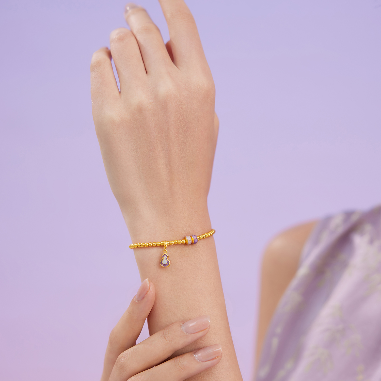 【店庆特惠】六福珠宝福满传家九紫离火黄金手链女葫芦金珠手串计价F63G0082DS【1V1直播看货】