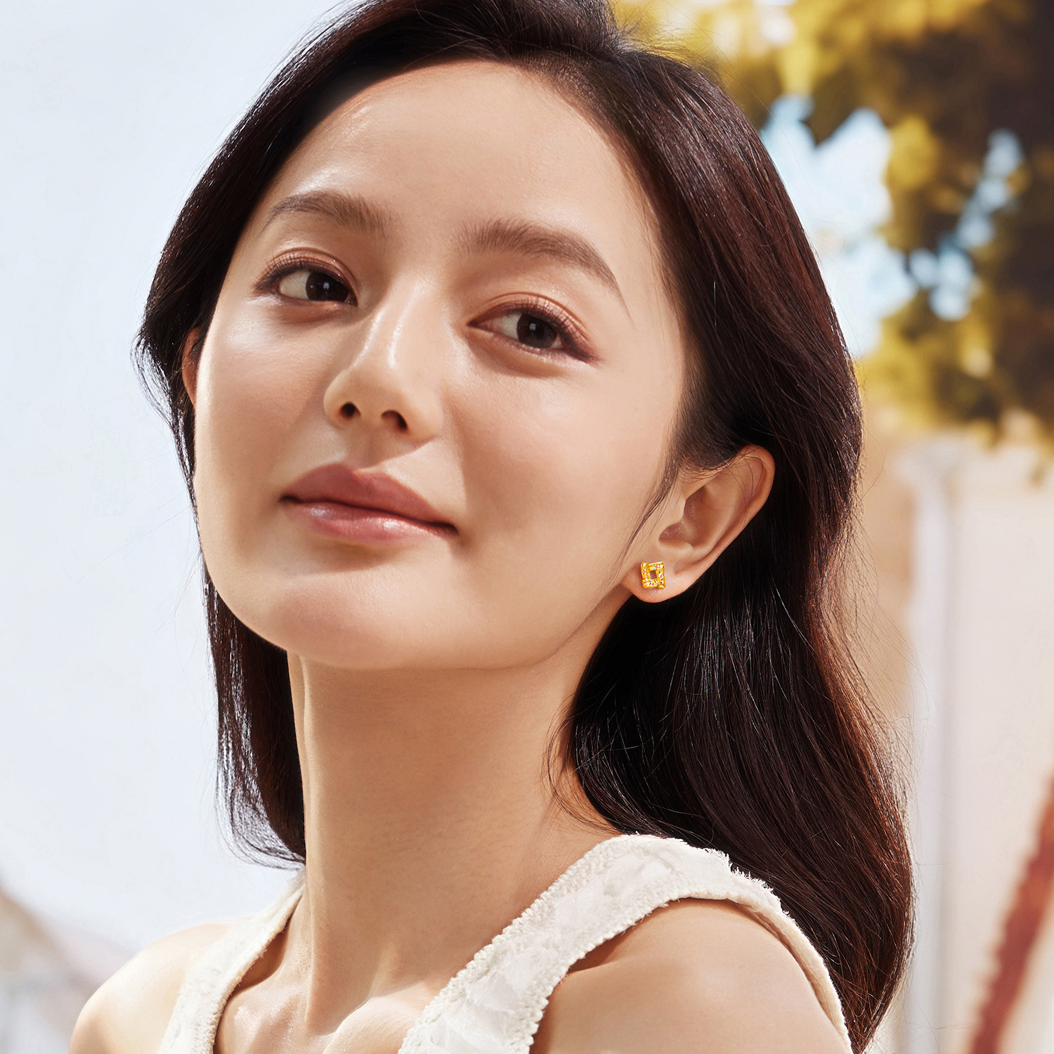 六福珠宝光影金炫动时空黄金耳钉几何方形炫彩耳环耳钉计价GJG0180DS热销新品炫动1专享特惠