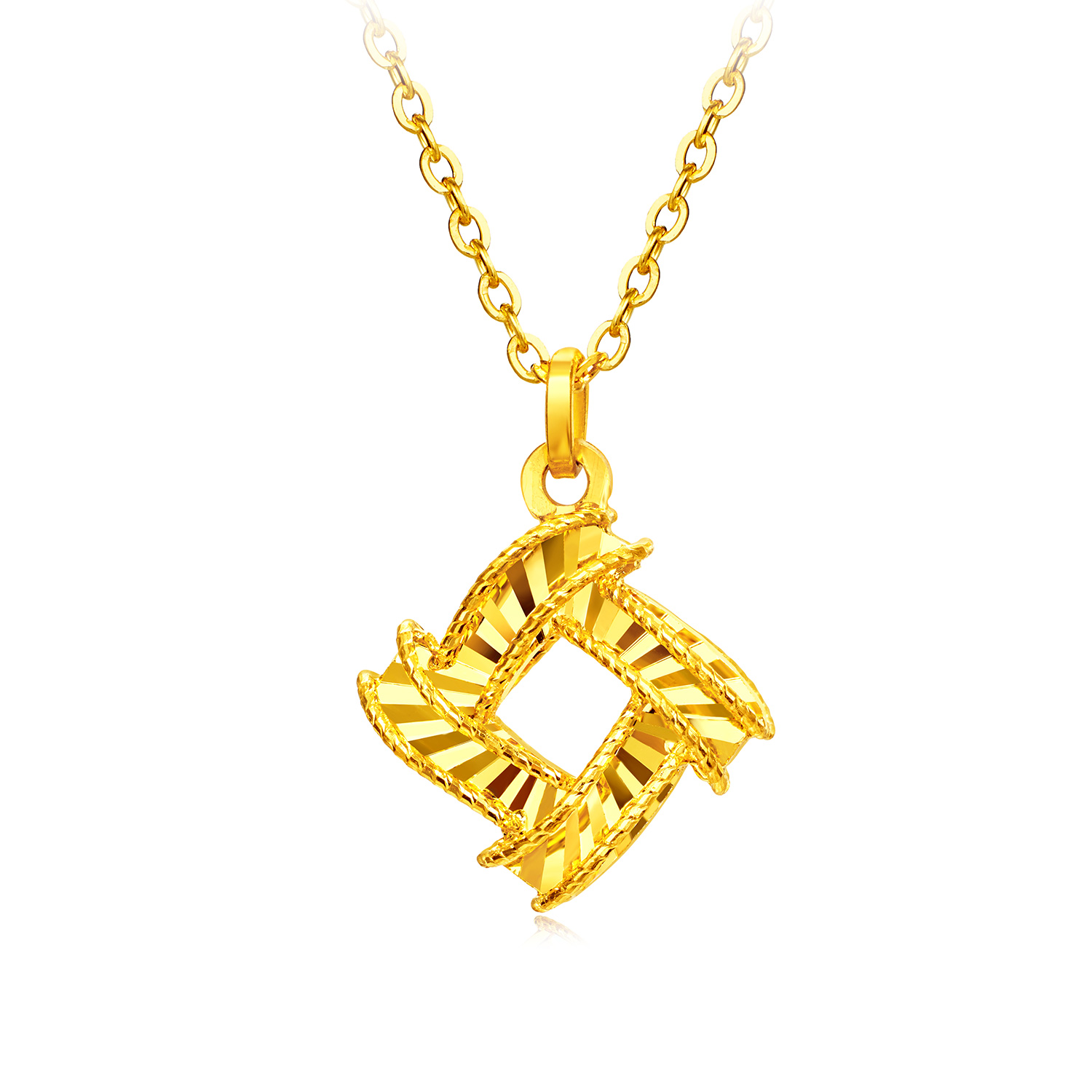 【店庆特惠】六福珠宝光影金炫动时空黄金项链女5G炫彩足金吊坠计价GJG0224DS