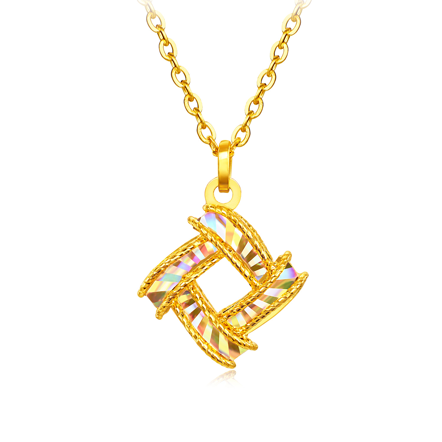 【店庆特惠】六福珠宝光影金炫动时空黄金项链女5G炫彩足金吊坠计价GJG0224DS