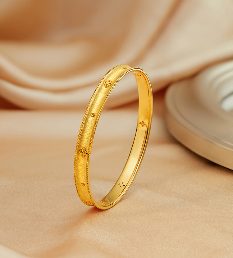 六福珠宝丝绸金丝光黄金手镯女足金镯子实心拉丝计价L07TBGB0020【1V1直播看货】【联系客服补货】