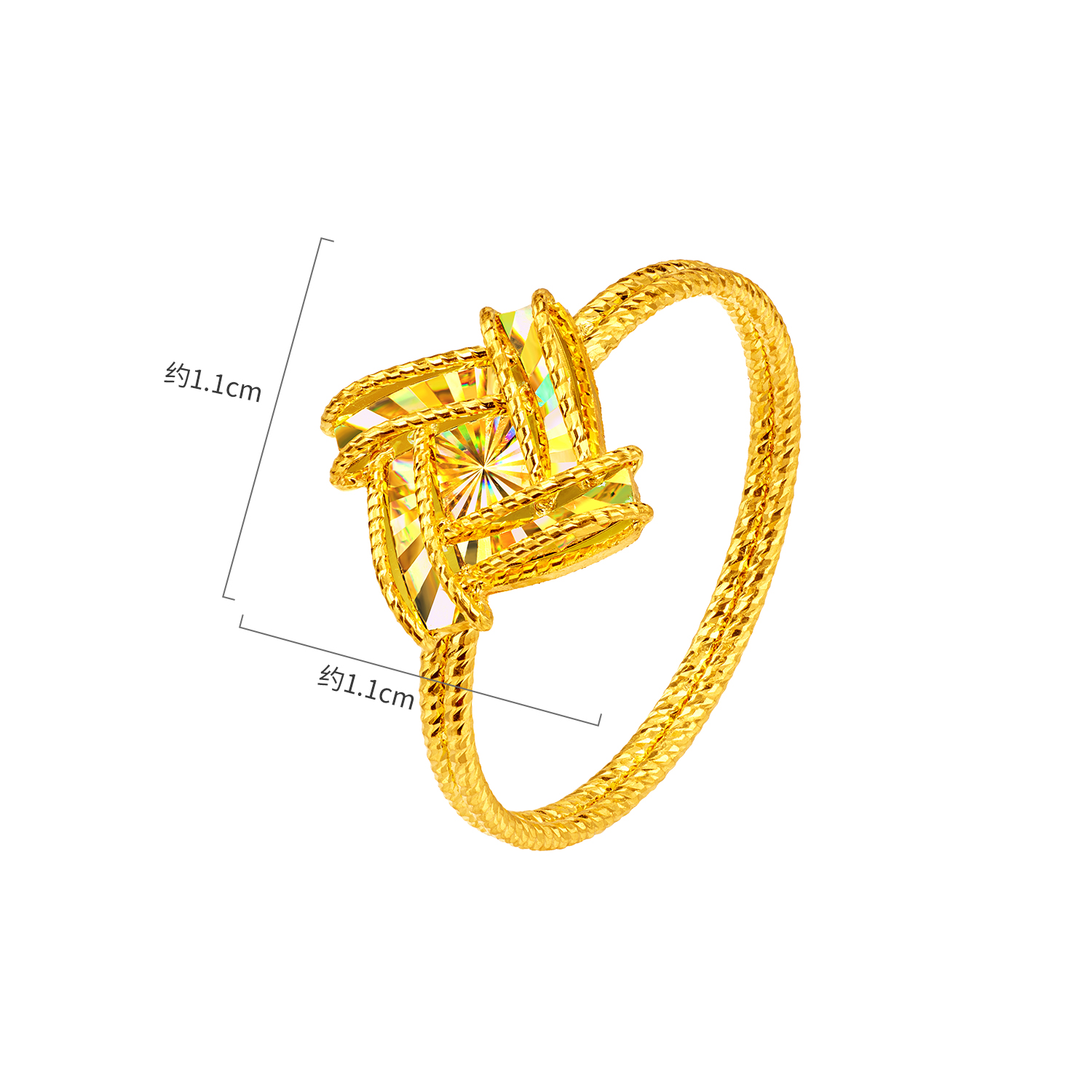 六福珠宝光影金炫动时空黄金戒指实心炫彩手工编织计价GJG0223DS