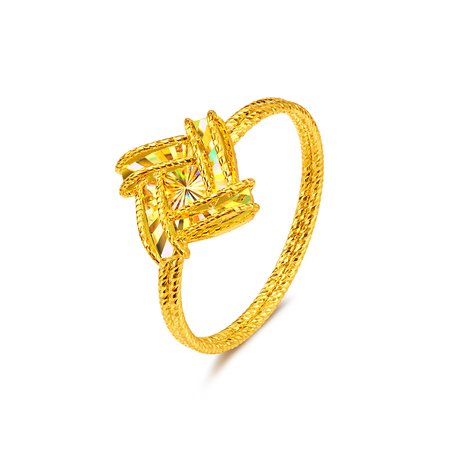 六福珠宝光影金炫动时空黄金戒指实心炫彩手工编织计价GJG0223DS