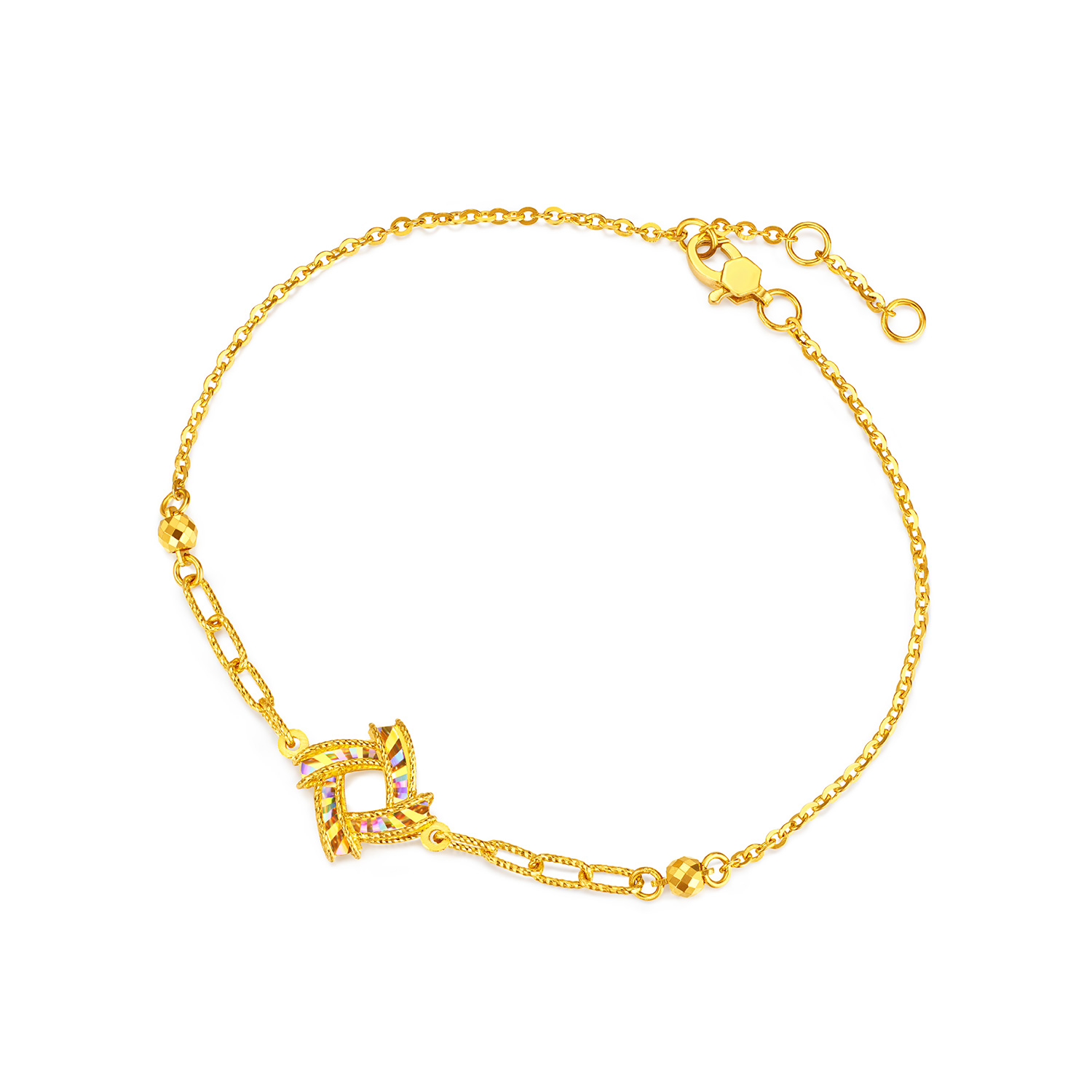 【店庆特惠】六福珠宝光影金炫动时空黄金手链女5G炫彩足金首饰计价GJG0222DS