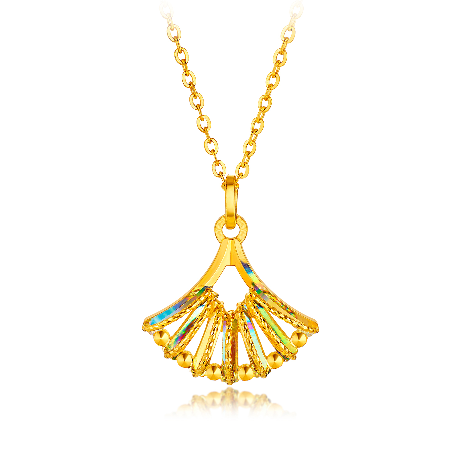 六福珠宝冰·钻舞裙黄金项链女时尚炫彩色足金吊坠套链GJA0031DS情人节