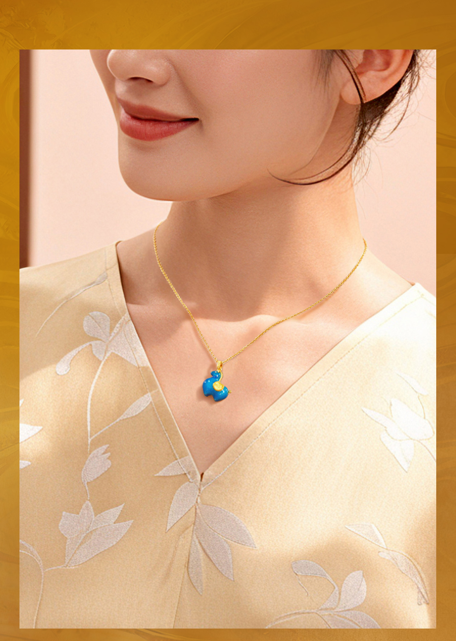 六福珠宝唐宫夜宴联名墩墩马黄金项链-033339NA-达播【1V1直播看货】