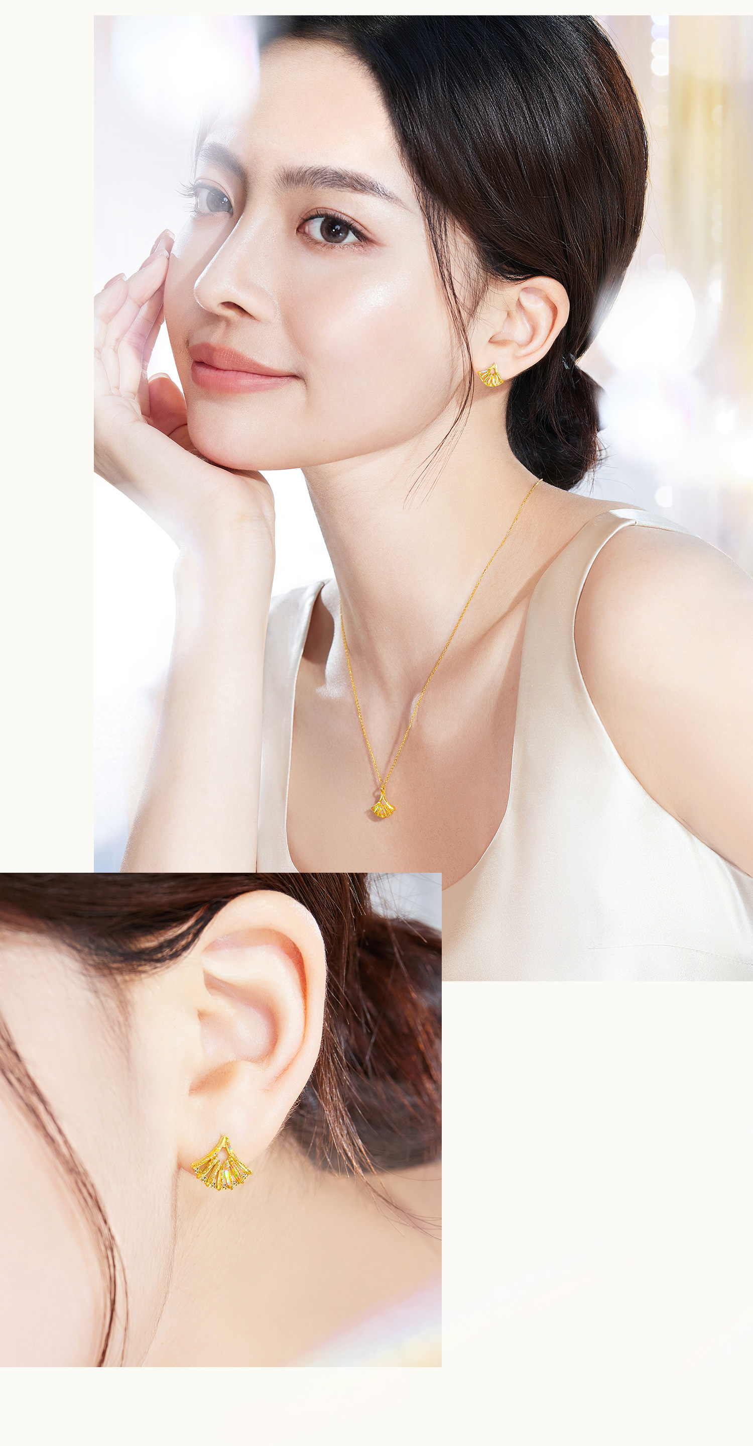 六福珠宝冰·钻舞裙黄金耳钉女时尚炫彩色足金耳环耳饰GJA0032DS