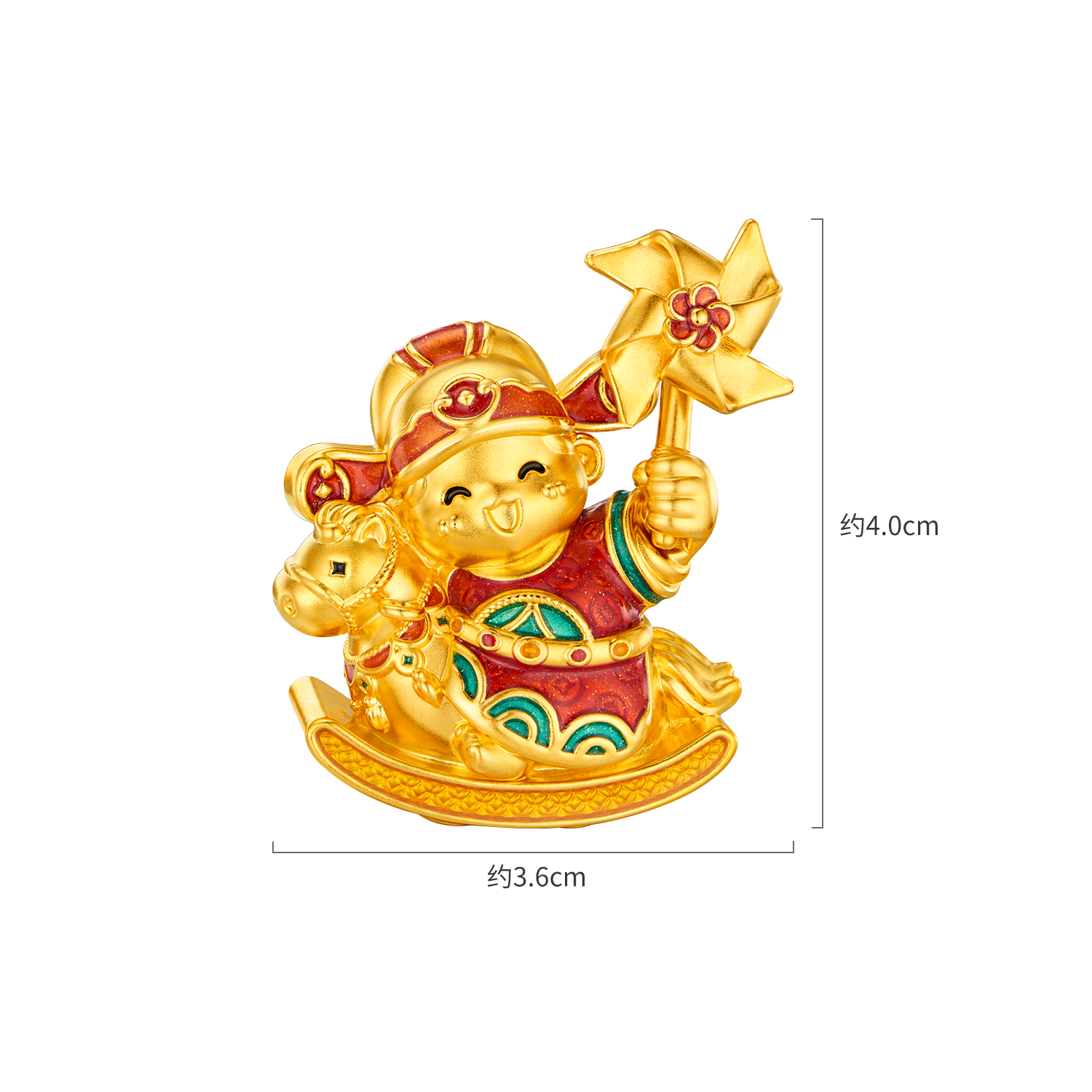 六福珠宝马上有钱小财神黄金摆件鎏彩摇摇马工艺品计价G46G0004DS【视频看货】