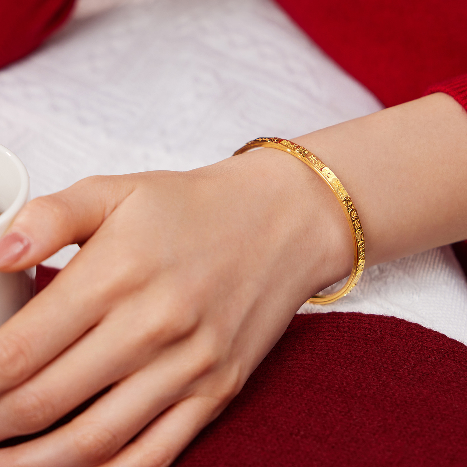 六福珠宝光影金时来运转黄金手镯女转动吉言金镯子计价ERG0016DS新品26专享特惠新春热销新品年货吉言转转