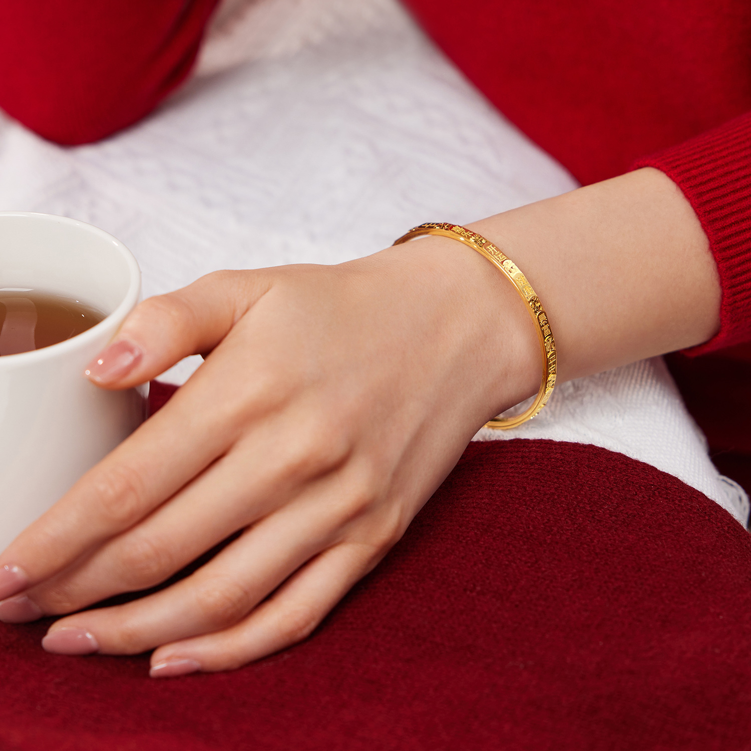 六福珠宝光影金时来运转黄金手镯女转动吉言金镯子计价ERG0016DS新品26专享特惠新春热销新品年货吉言转转