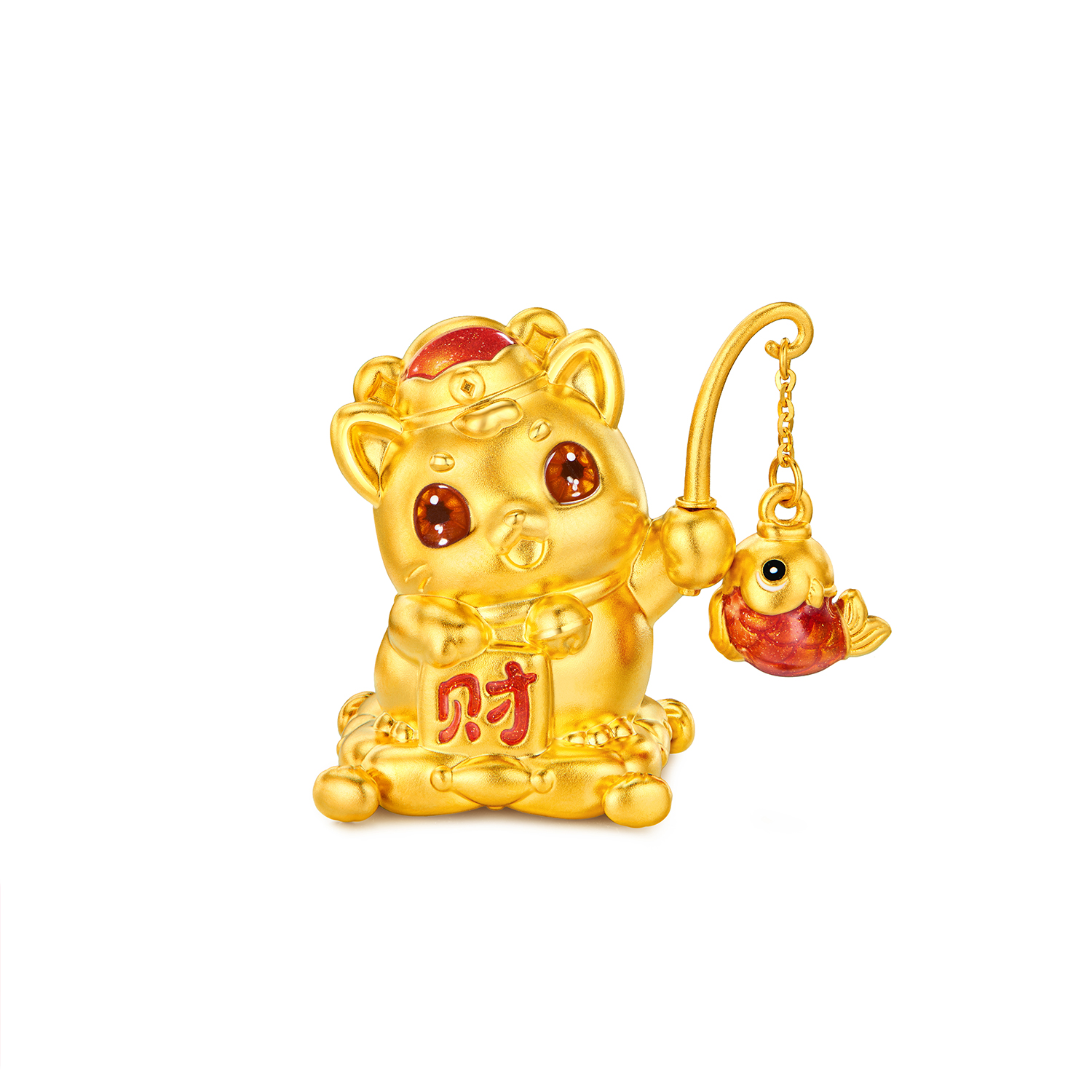 六福珠宝年年有鱼旺财猫黄金摆件鎏彩金饰工艺品计价G46G0001DS