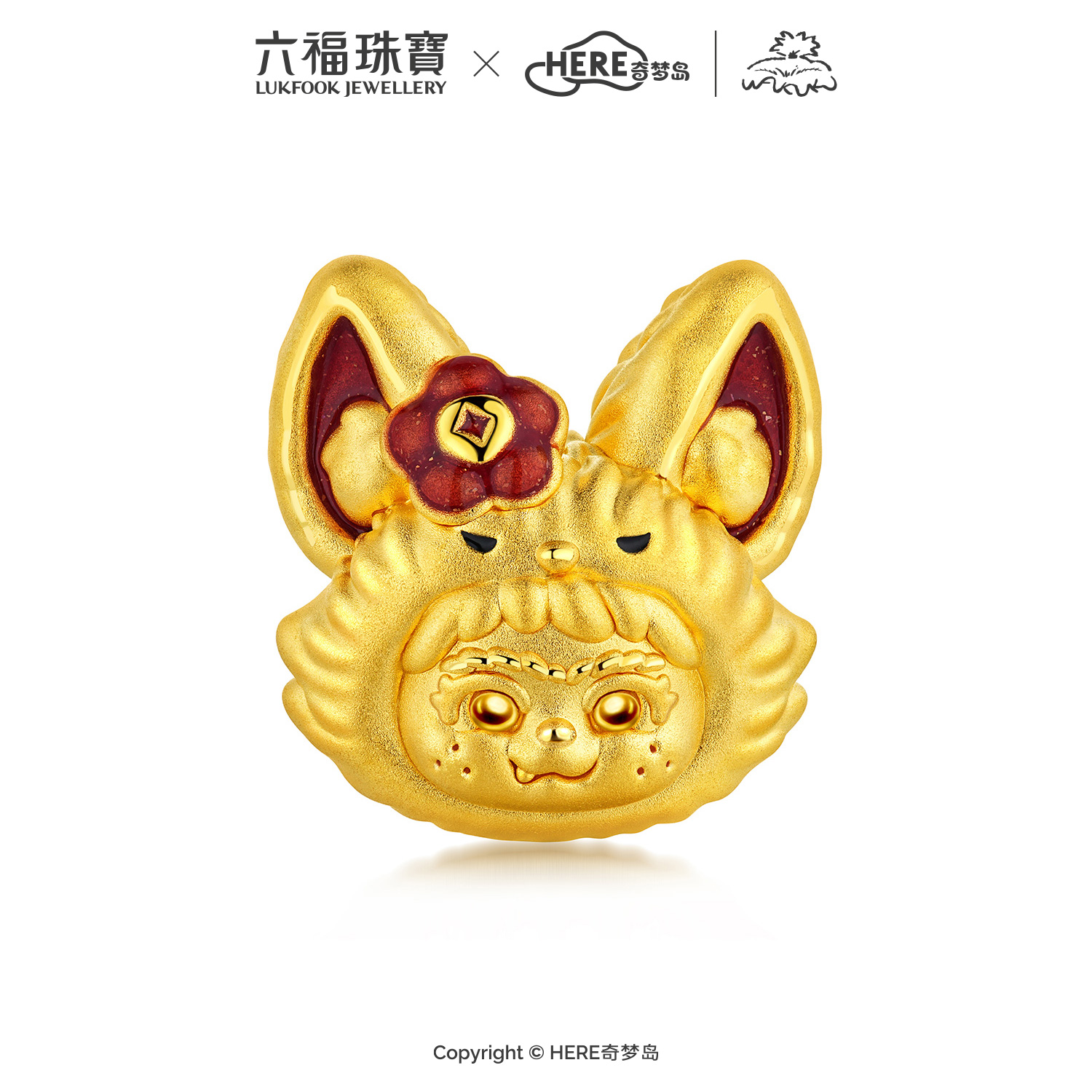 六福珠宝WAKUKU联名黄金转运珠女鎏彩5D硬金配件手绳礼物037056PA