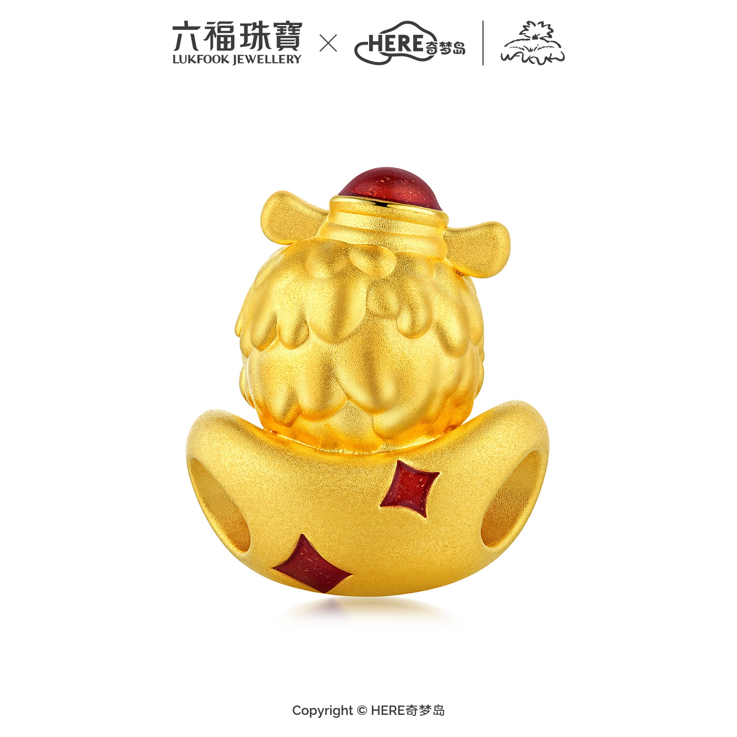 六福珠宝WAKUKU联名黄金转运珠女鎏彩5D硬金配件手绳礼物037056PA