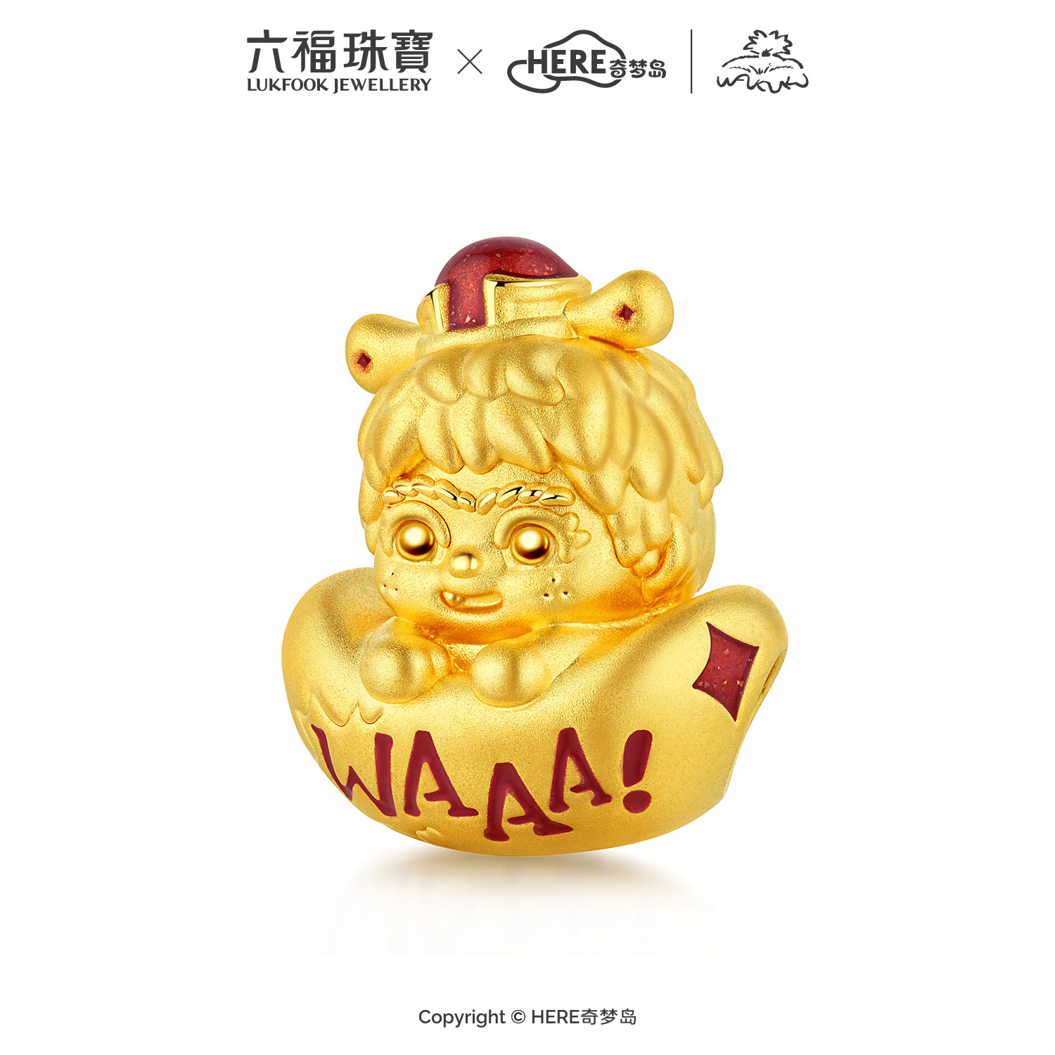 六福珠宝WAKUKU联名黄金转运珠女鎏彩5D硬金配件手绳礼物037056PA