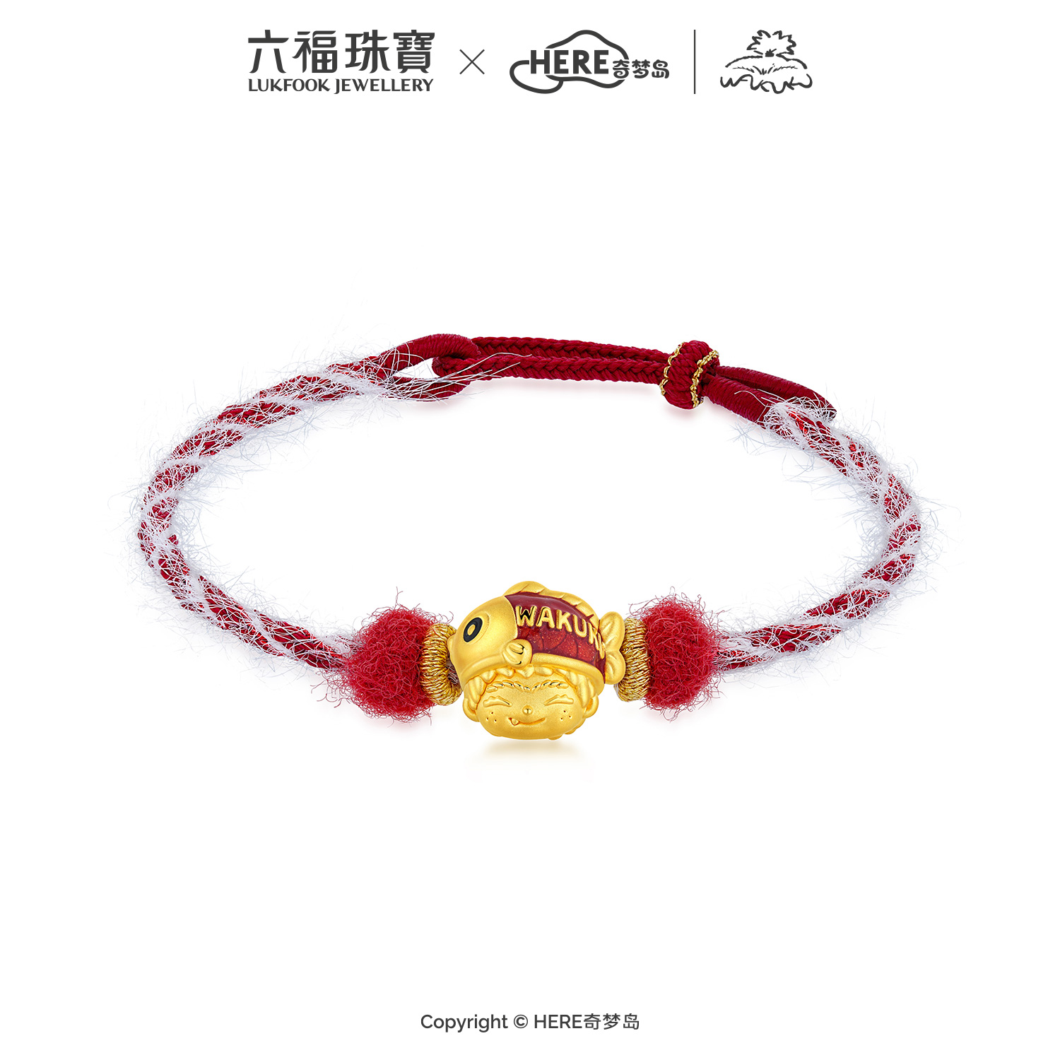 六福珠宝WAKUKU联名黄金转运珠女鎏彩5D硬金配件手绳礼物037056PA