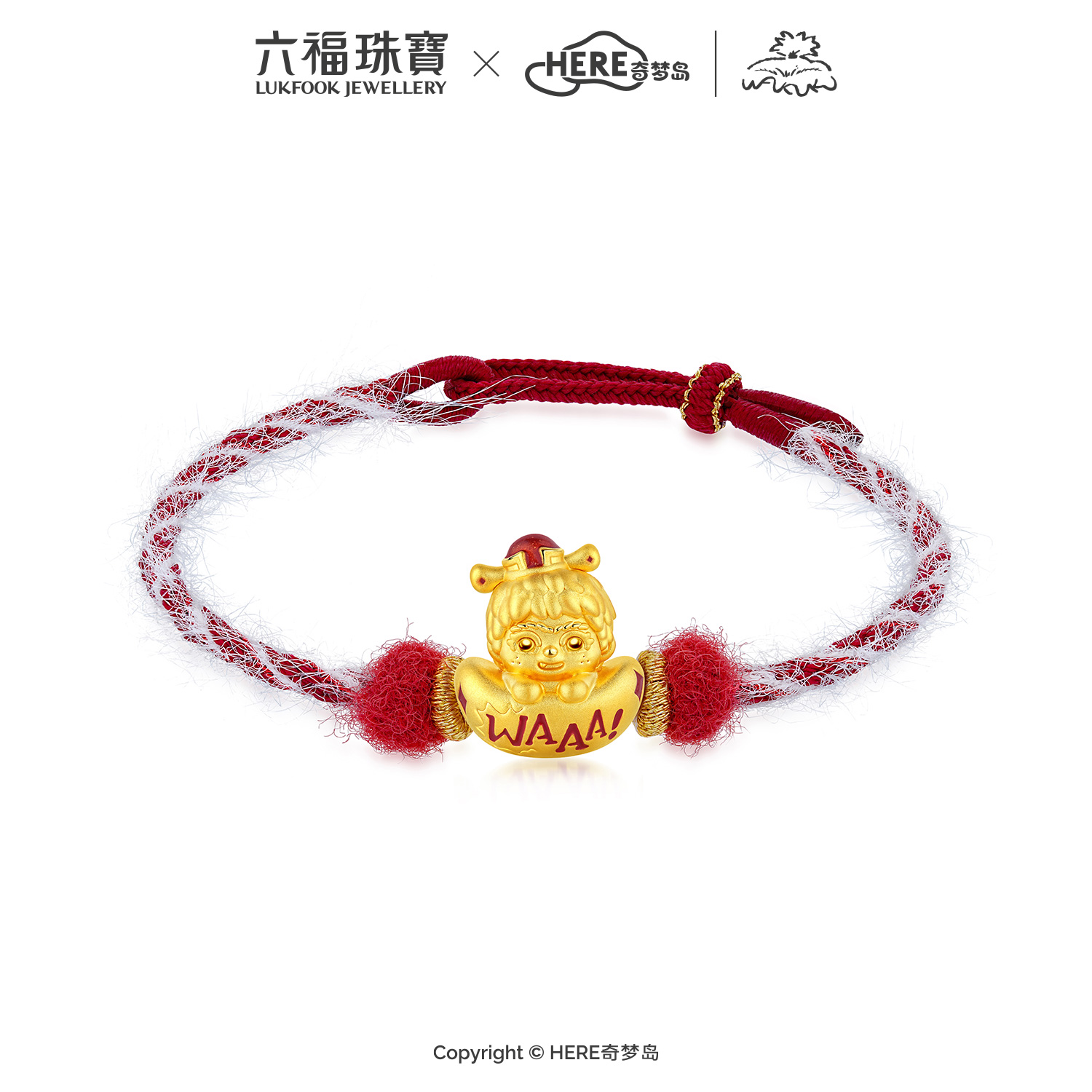 六福珠宝WAKUKU联名黄金转运珠女鎏彩5D硬金配件手绳礼物037056PA