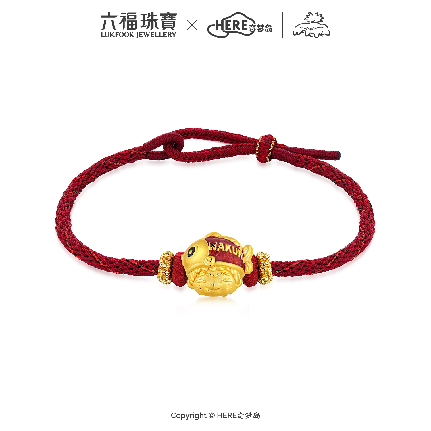 六福珠宝WAKUKU联名黄金转运珠女鎏彩5D硬金配件手绳礼物037056PA