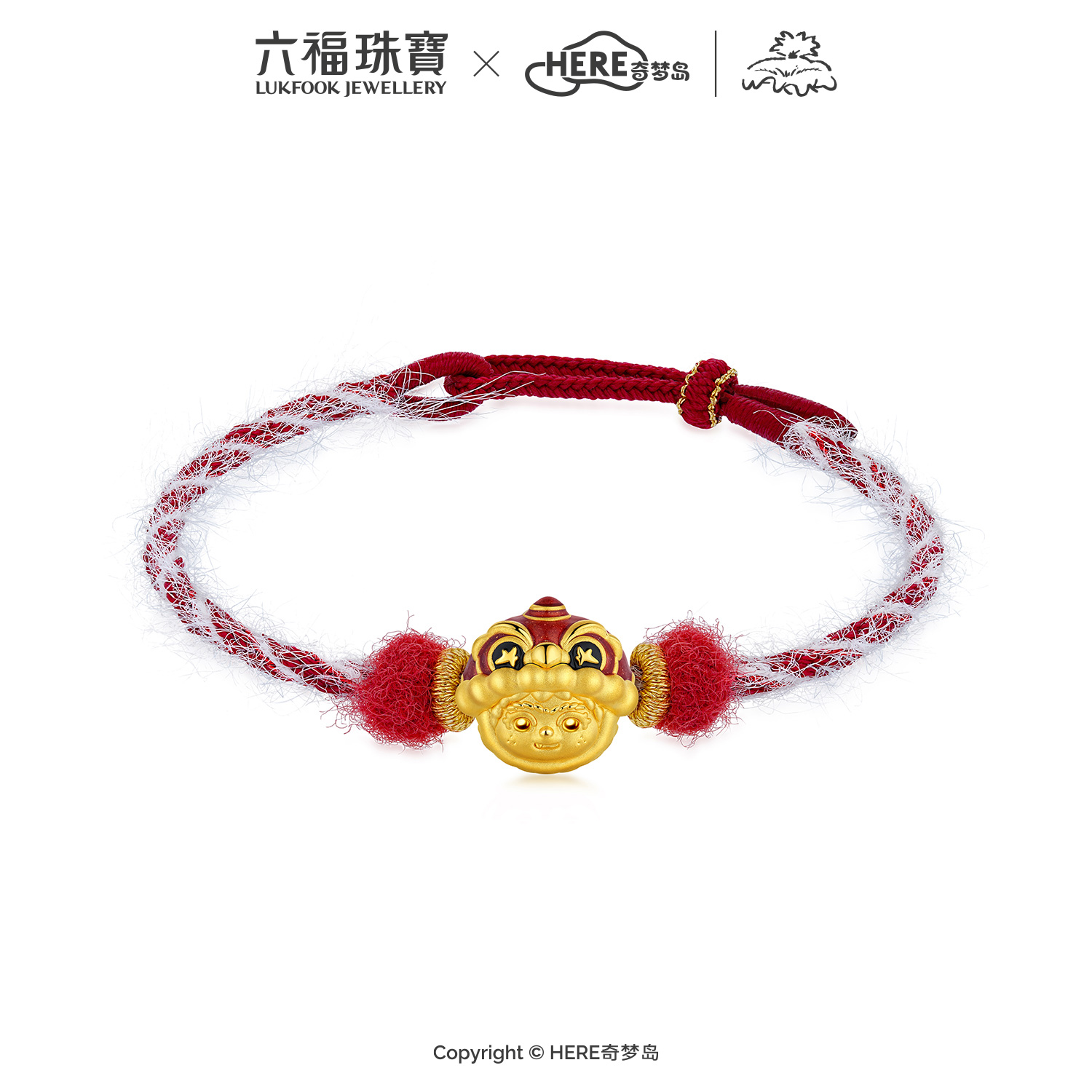 六福珠宝WAKUKU联名黄金转运珠女鎏彩5D硬金配件手绳礼物037056PA