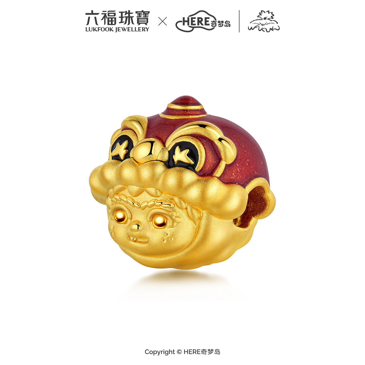 六福珠宝WAKUKU联名黄金转运珠女鎏彩5D硬金配件手绳礼物037056PA