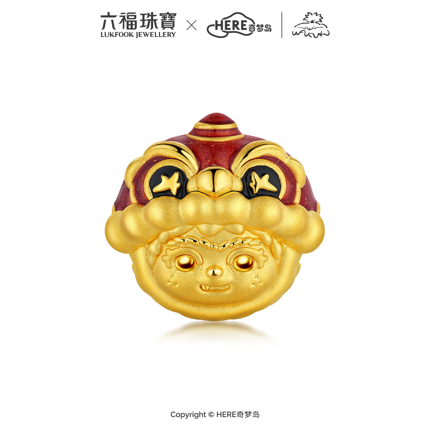 六福珠宝WAKUKU联名黄金转运珠女鎏彩5D硬金配件手绳礼物037056PA