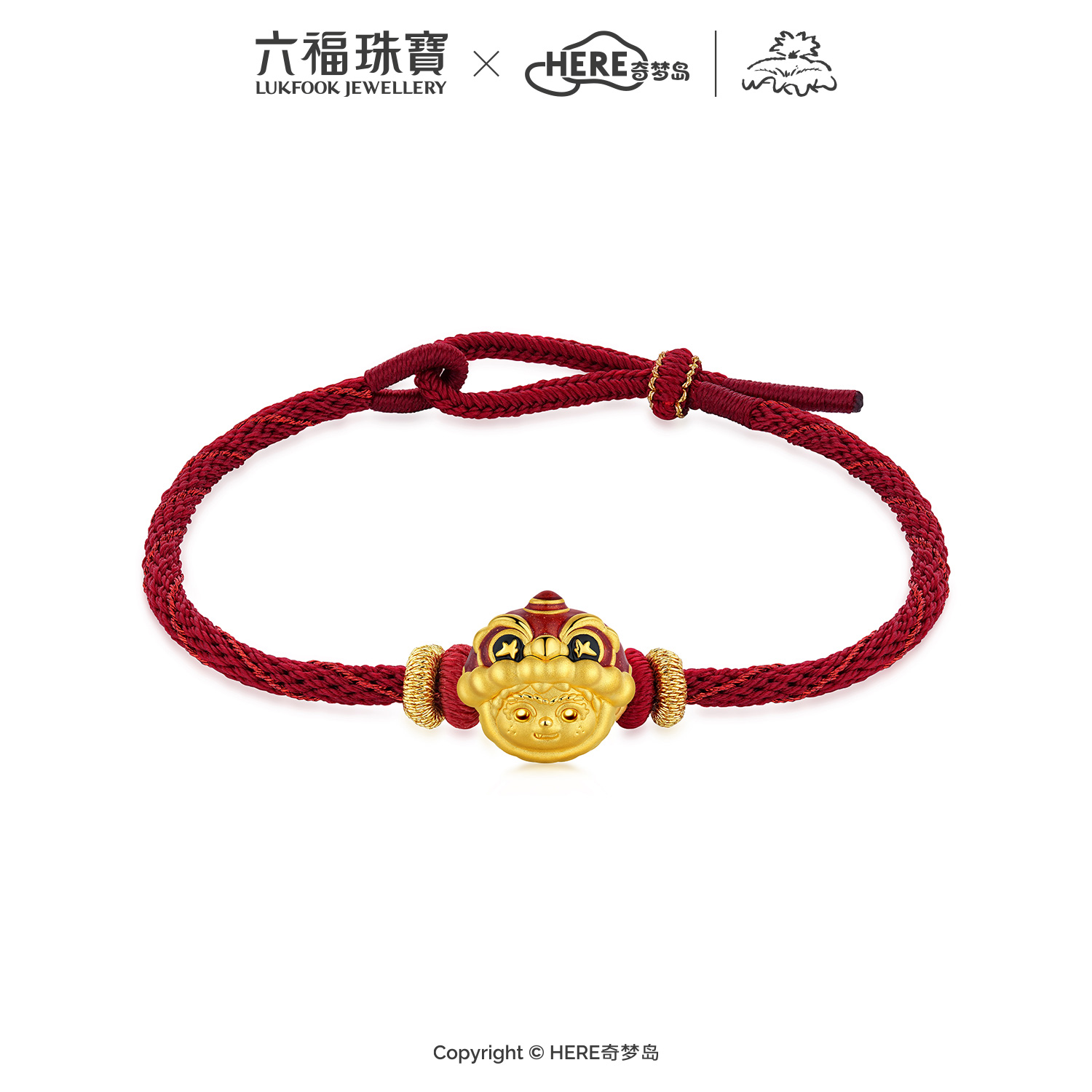 六福珠宝WAKUKU联名黄金转运珠女鎏彩5D硬金配件手绳礼物037056PA