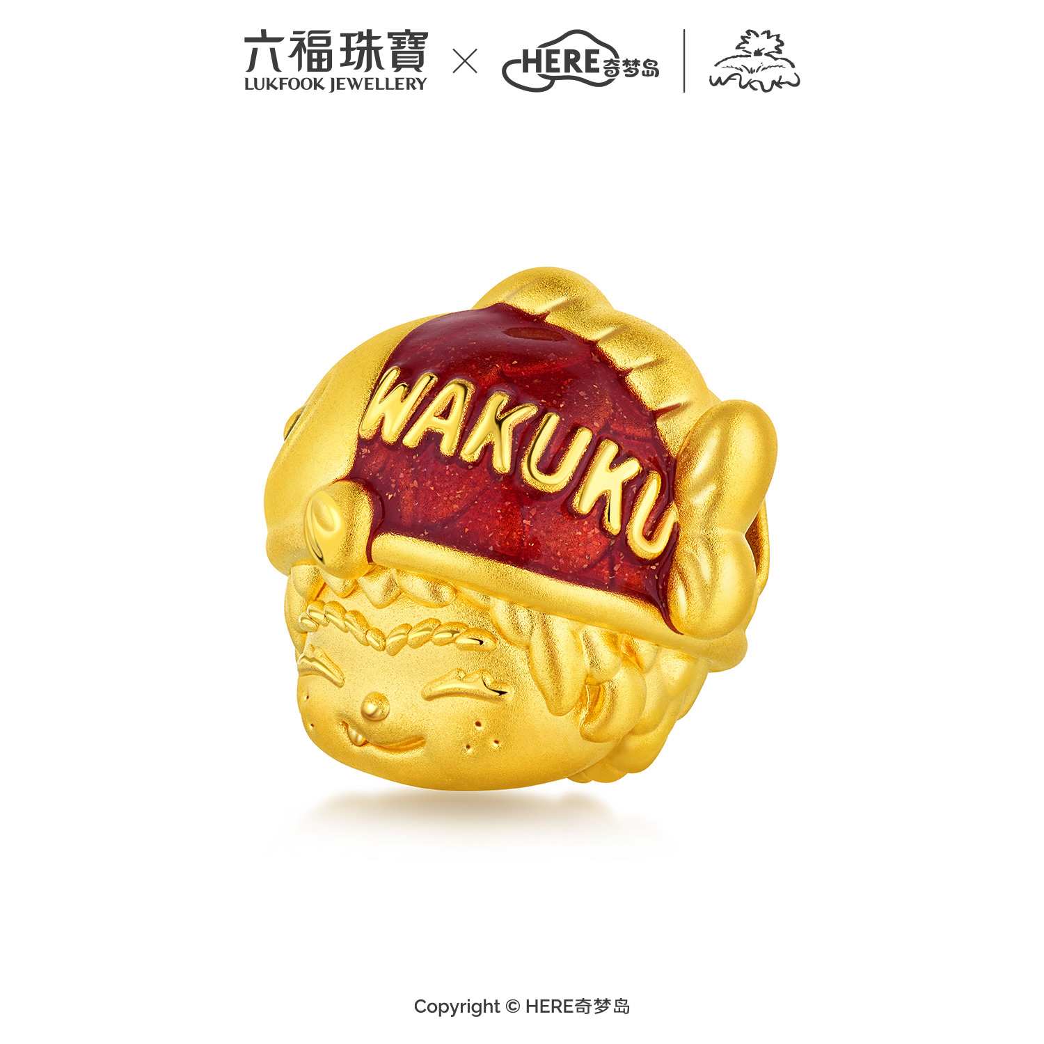 六福珠宝WAKUKU联名黄金转运珠女鎏彩5D硬金配件手绳礼物037056PA