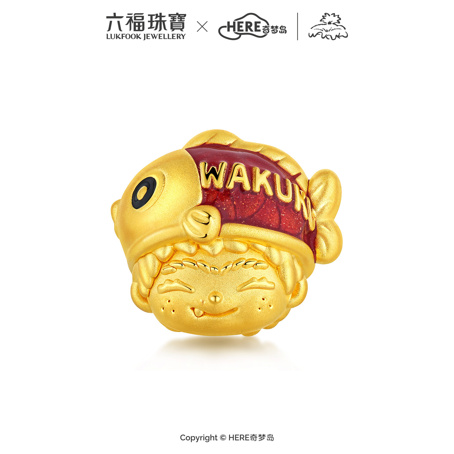 六福珠宝WAKUKU联名黄金转运珠女鎏彩5D硬金配件手绳礼物037056PA