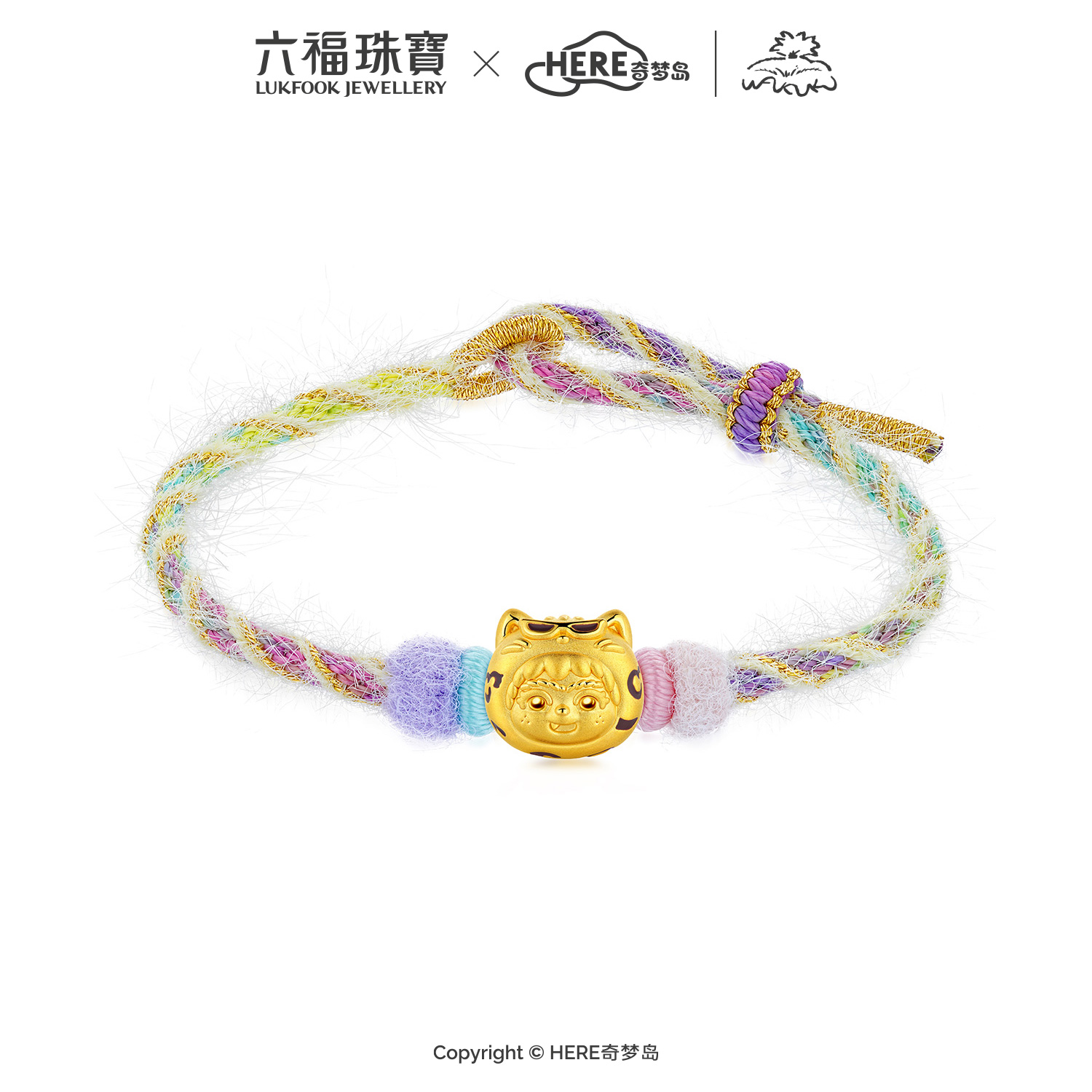 六福珠宝WAKUKU联名福“豹”黄金转运珠鎏彩硬金串珠手绳037052PA