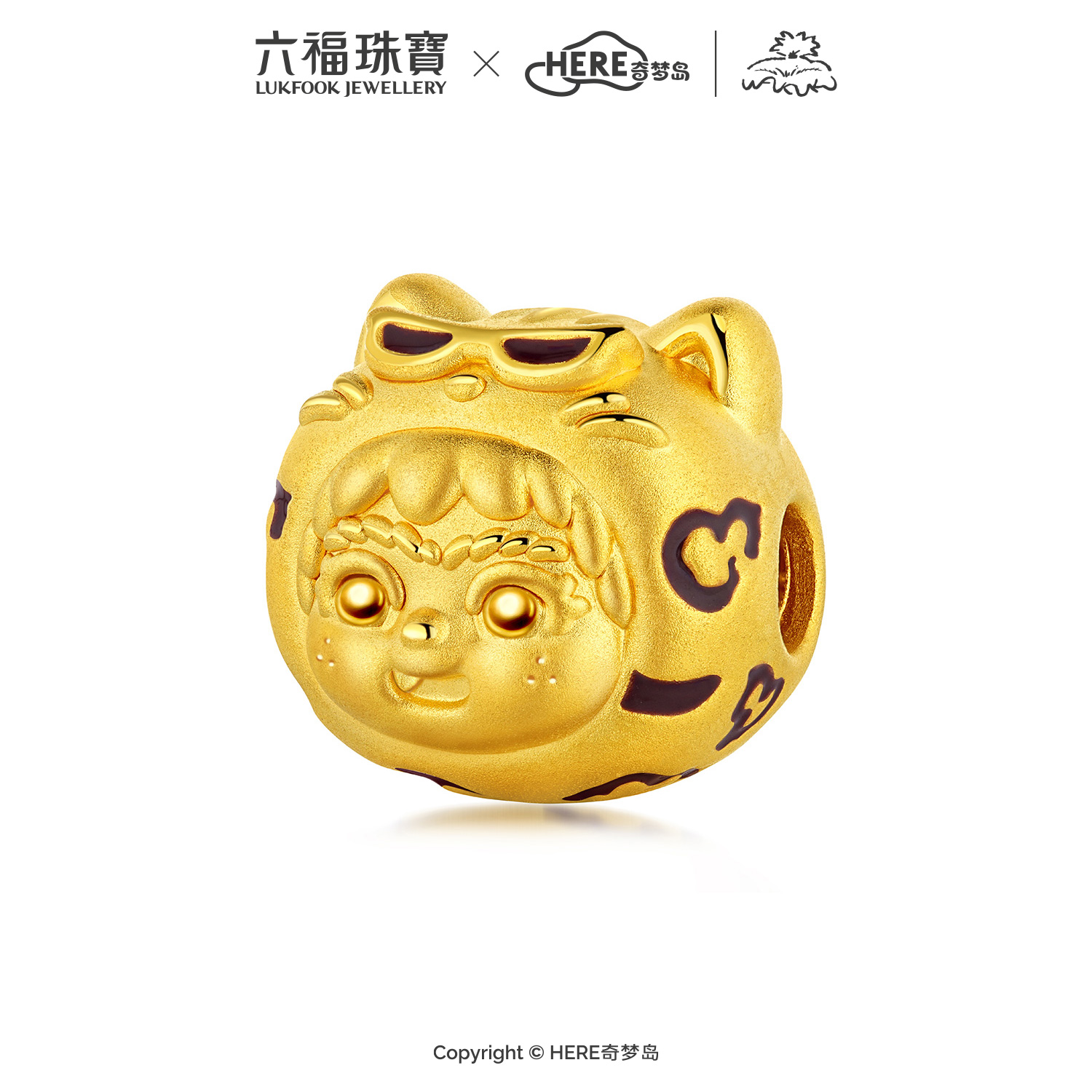 六福珠宝WAKUKU联名福“豹”黄金转运珠鎏彩硬金串珠手绳037052PA