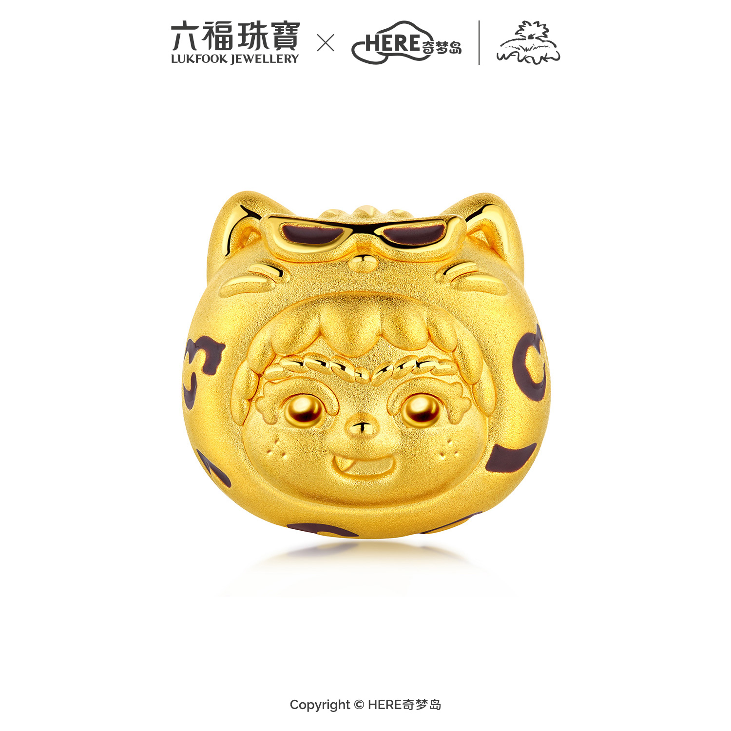 六福珠宝WAKUKU联名福“豹”黄金转运珠鎏彩硬金串珠手绳037052PA