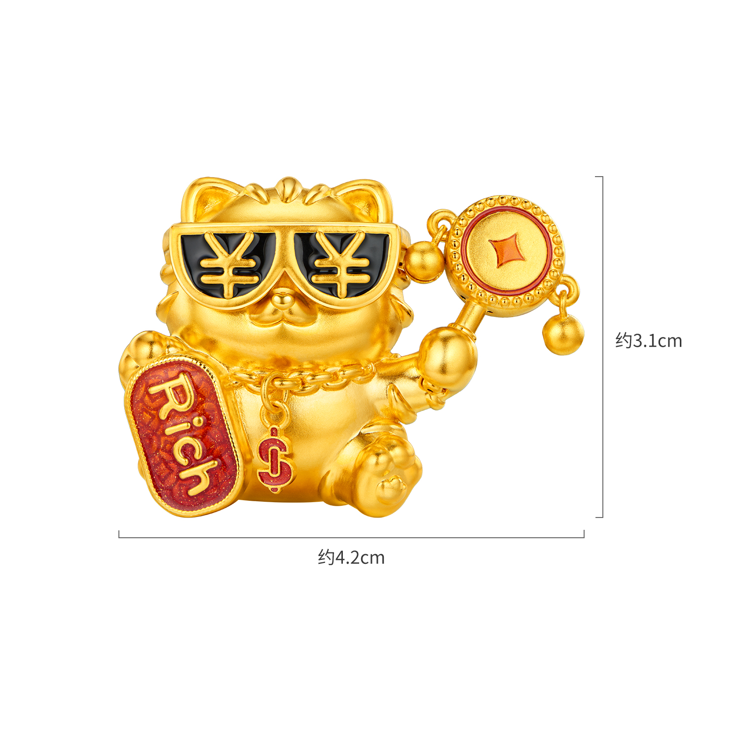 六福珠宝暴富稳赢旺财猫黄金摆件鎏彩金饰工艺品计价G46G0005DS【视频看货】