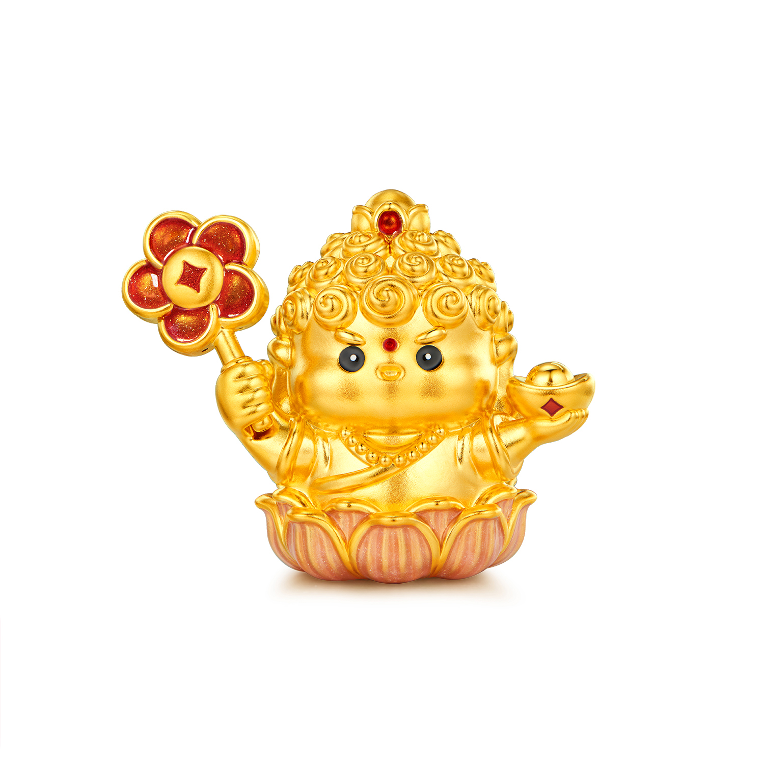 六福珠宝吉佛旺财黄金摆件鎏彩5D硬金佛工艺品礼物计价G46G0002DS【视频看货】