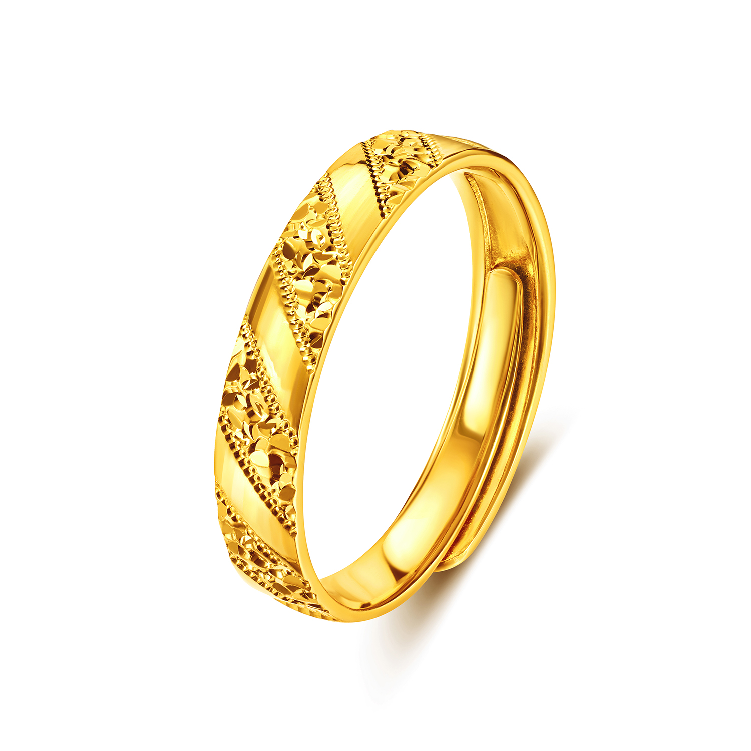 【店庆特惠】六福珠宝星河絮语碎碎冰黄金戒指男女实心情侣对戒计价G16G0059DS