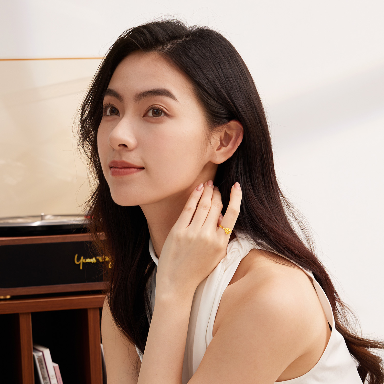 【店庆特惠】六福珠宝光影金小爱心黄金戒指女款手工编织5G足金计价GJG0185DS