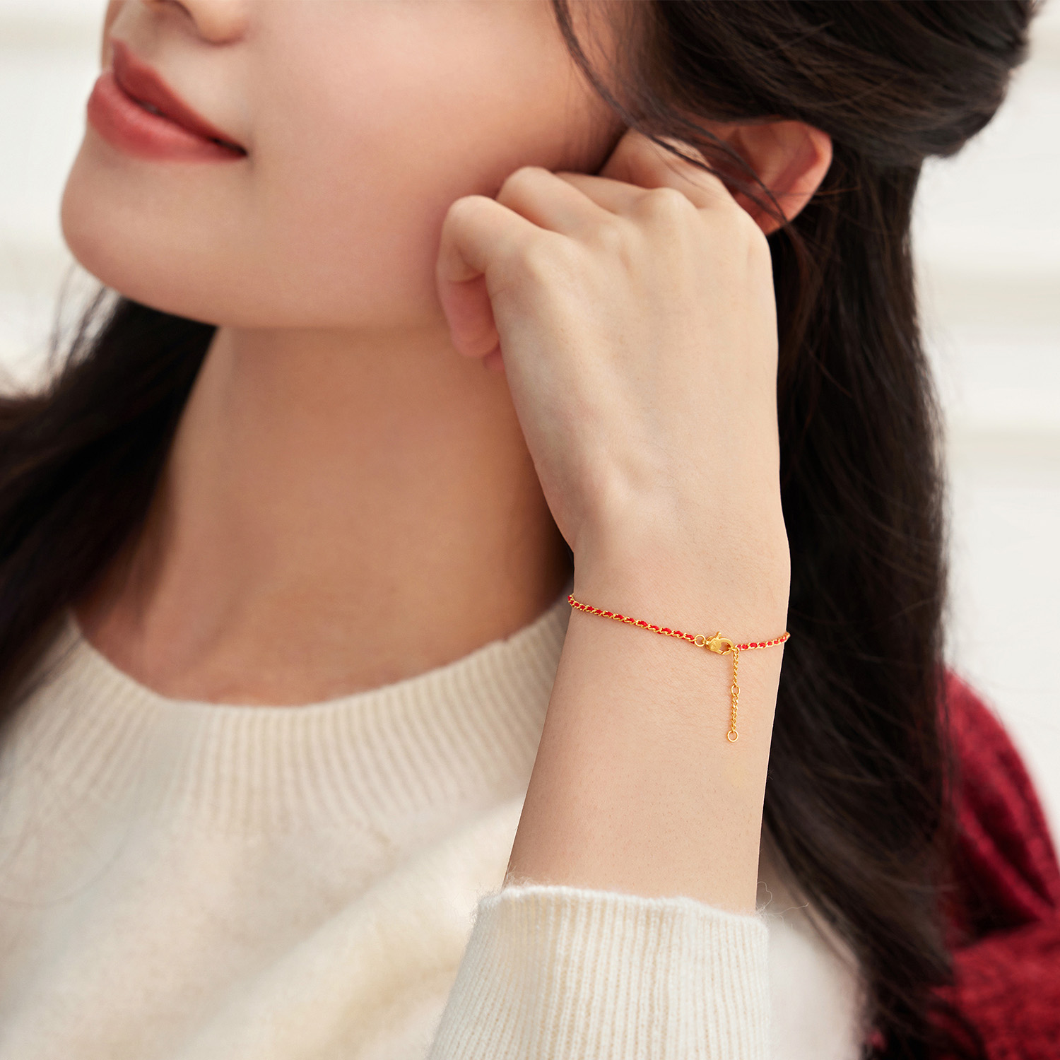 【店庆特惠】六福珠宝光影金红绳黄金手链女款DIY转运珠手绳配件计价GJG0212DS