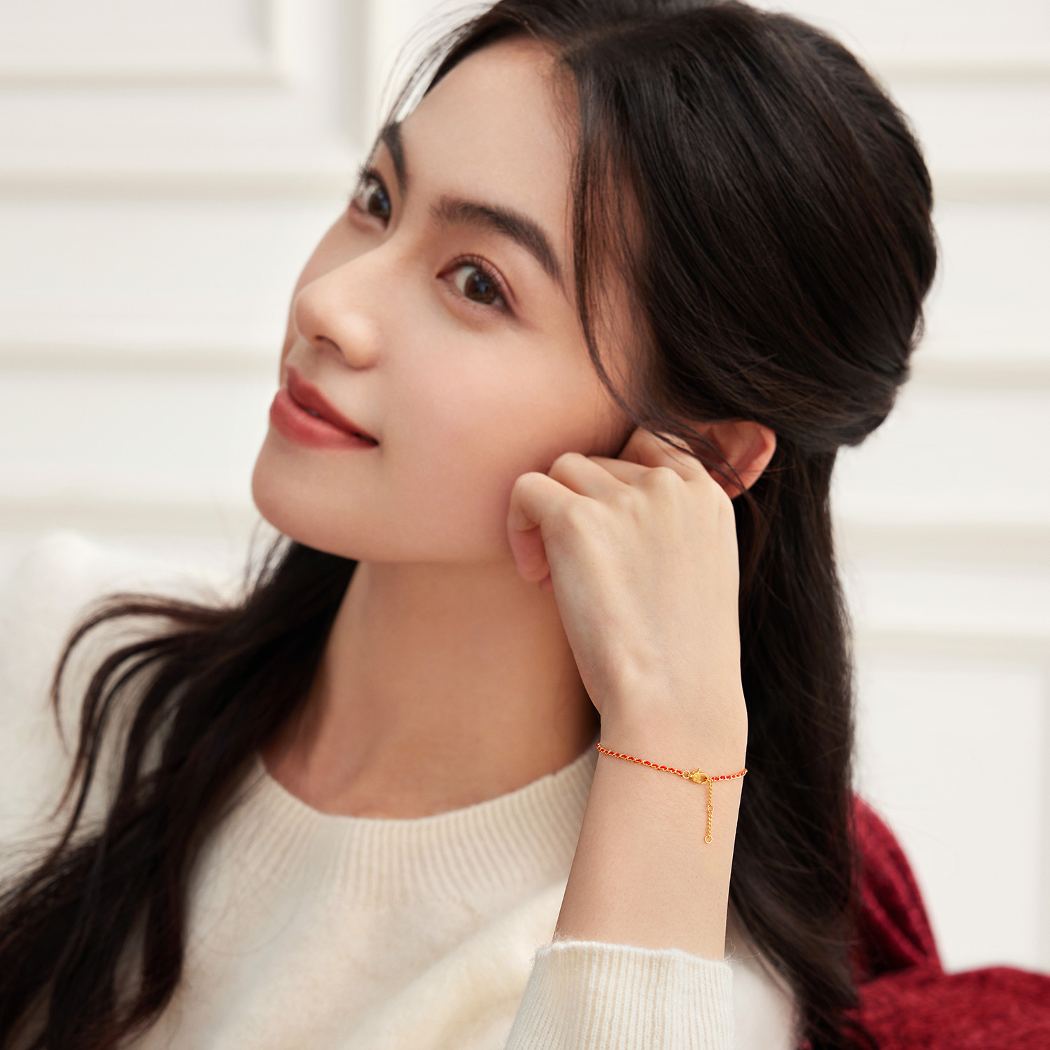 【店庆特惠】六福珠宝光影金红绳黄金手链女款DIY转运珠手绳配件计价GJG0212DS