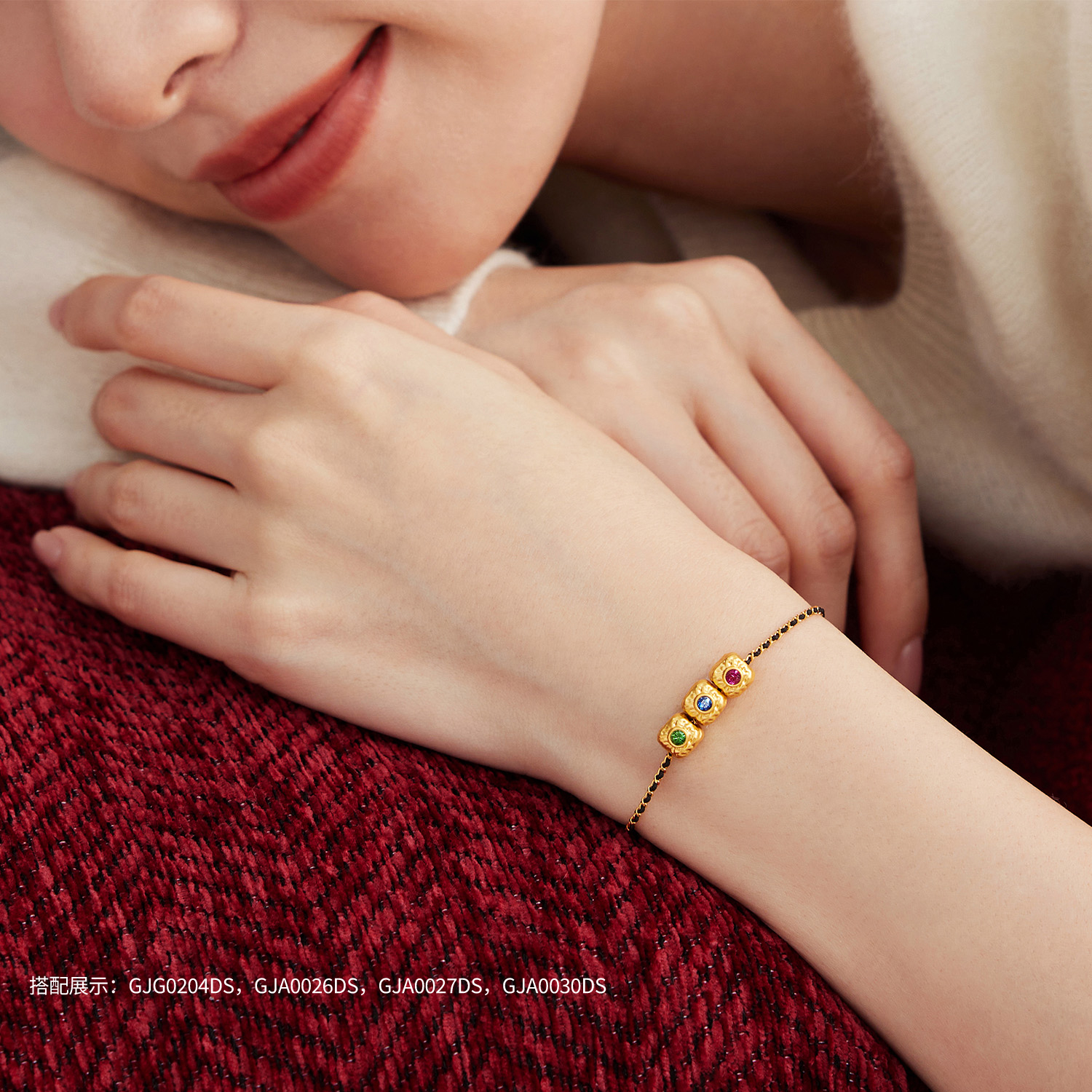 六福珠宝能量金石黄金转运珠女方糖串珠可DIY路路通GJA0030DS绿色