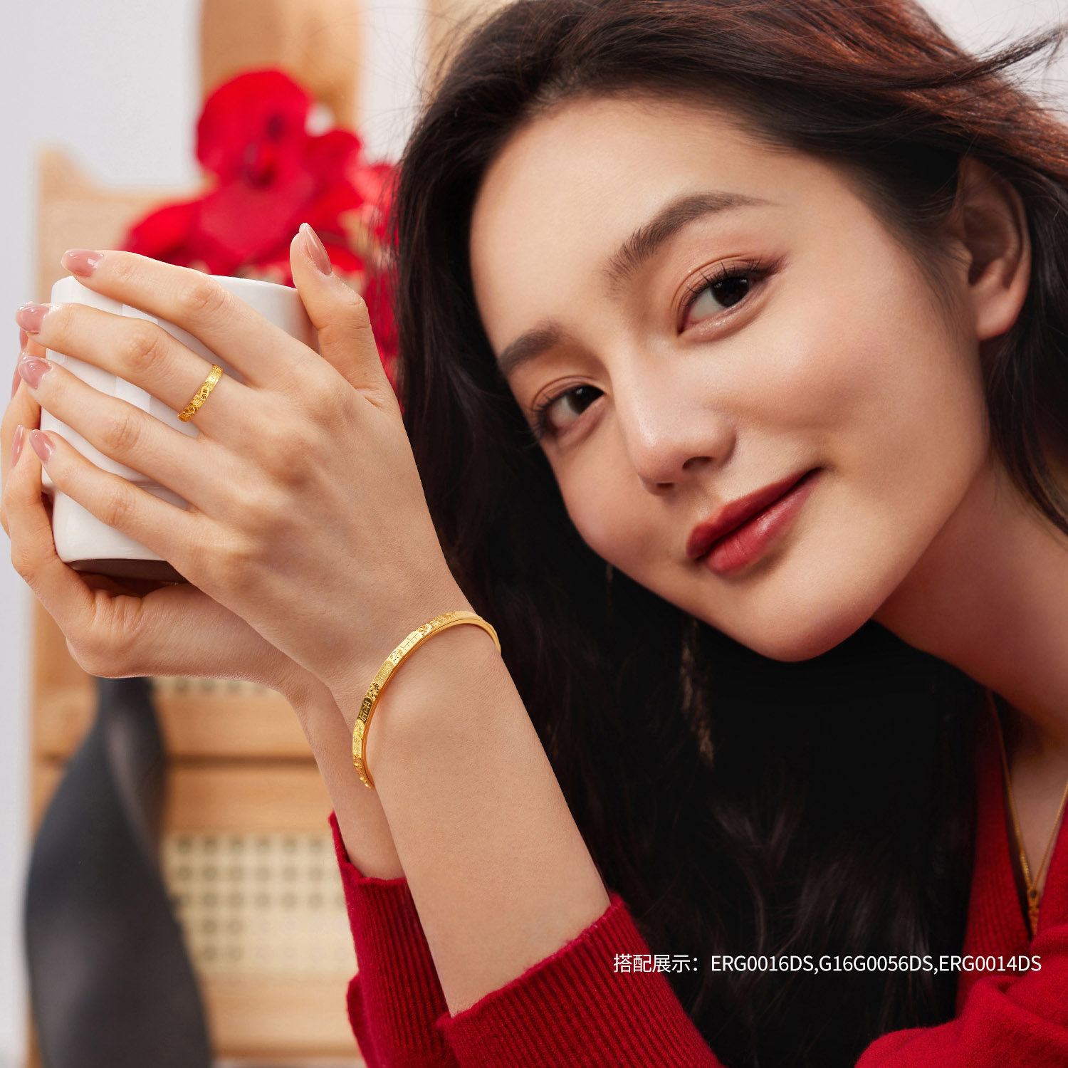 六福珠宝光影金时来运转黄金手镯女转动吉言金镯子计价ERG0016DS新品26专享特惠新春热销新品年货吉言转转