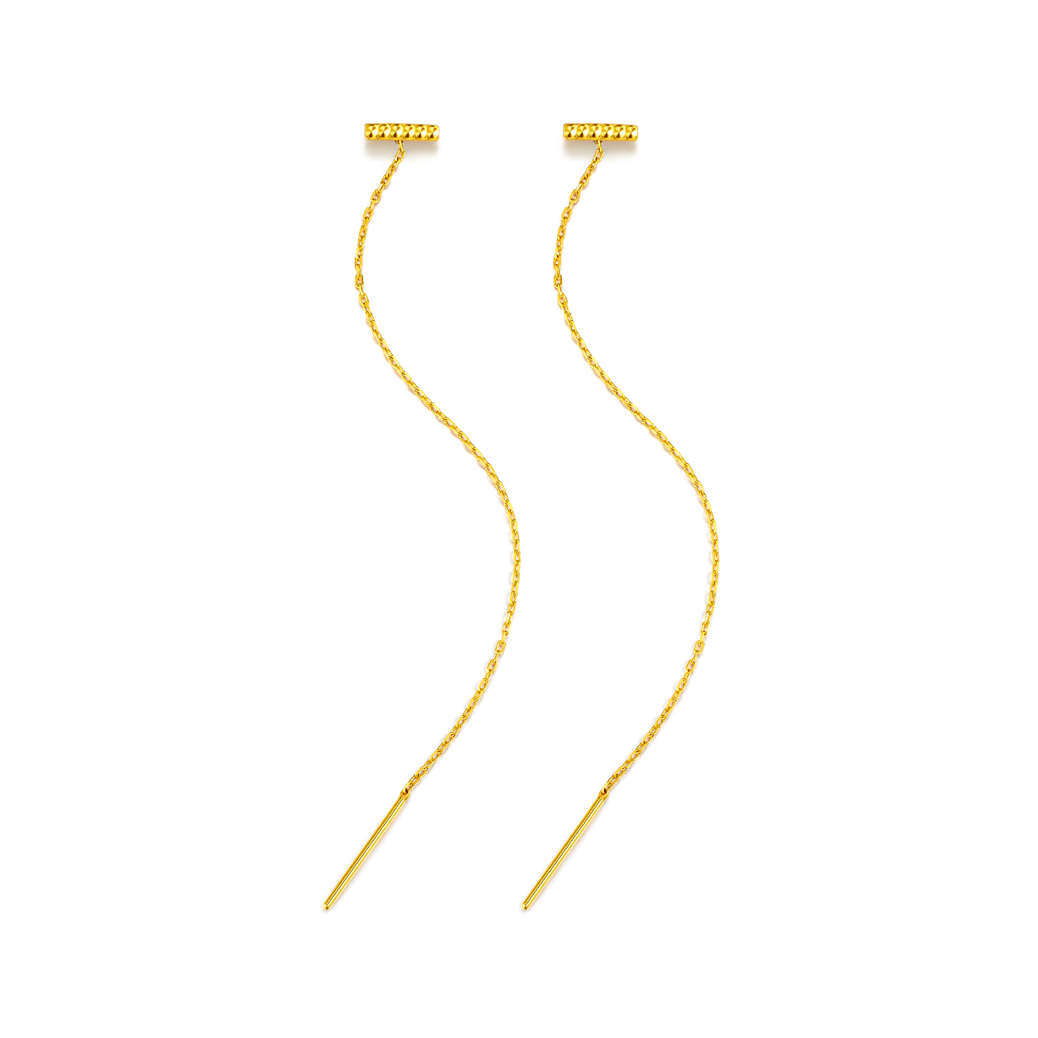 六福珠宝光影金黄金耳线女5G时尚耳饰流苏耳链耳坠计价GJG0225DS