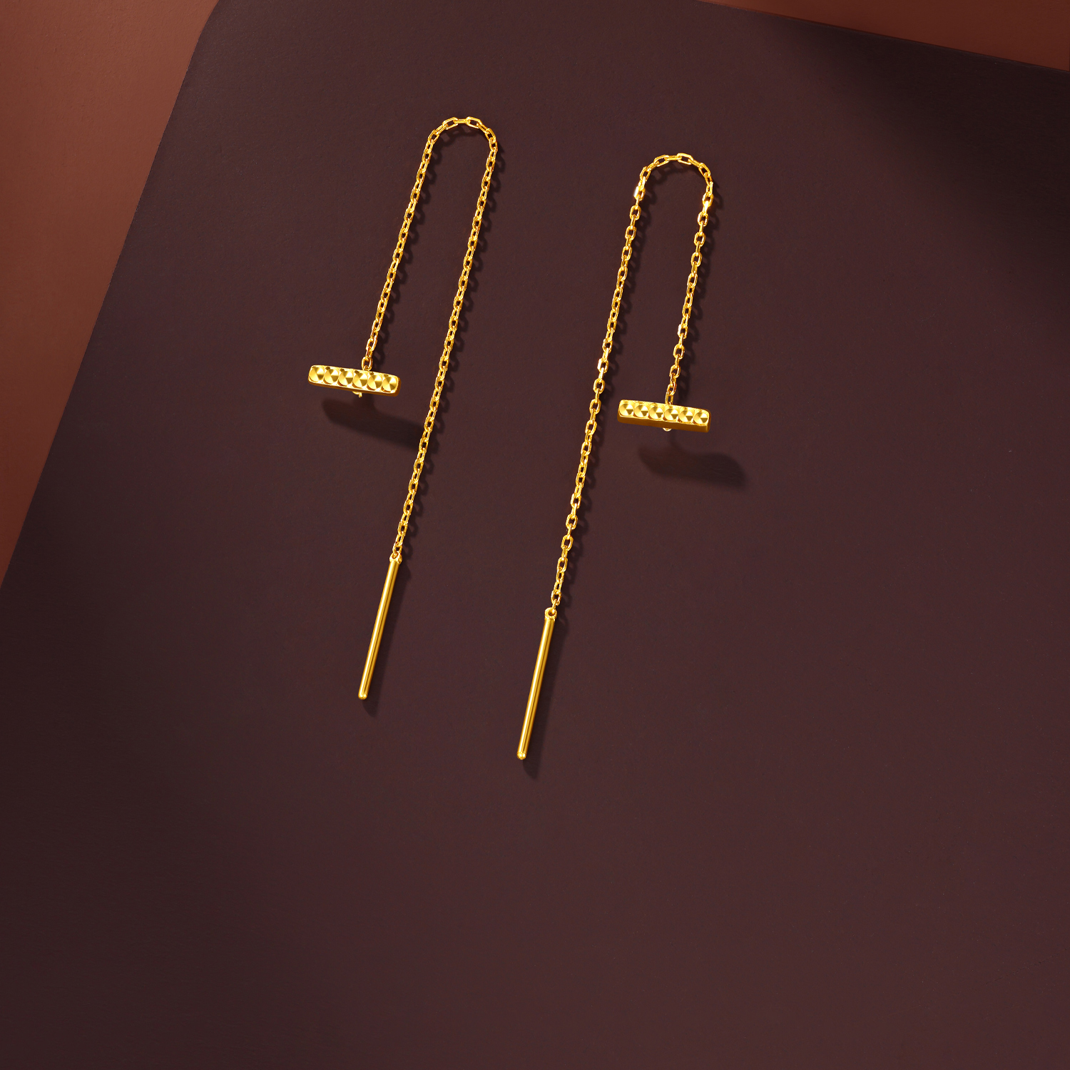 六福珠宝光影金黄金耳线女5G时尚耳饰流苏耳链耳坠计价GJG0225DS