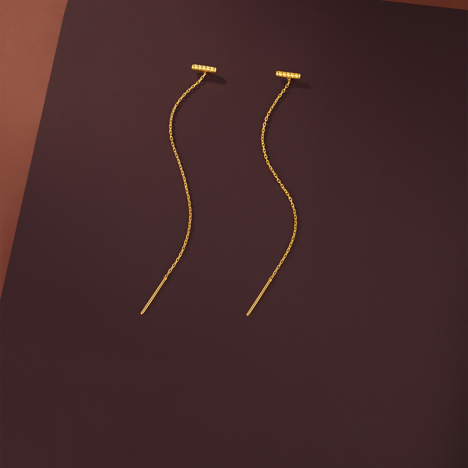 六福珠宝光影金黄金耳线女5G时尚耳饰流苏耳链耳坠计价GJG0225DS