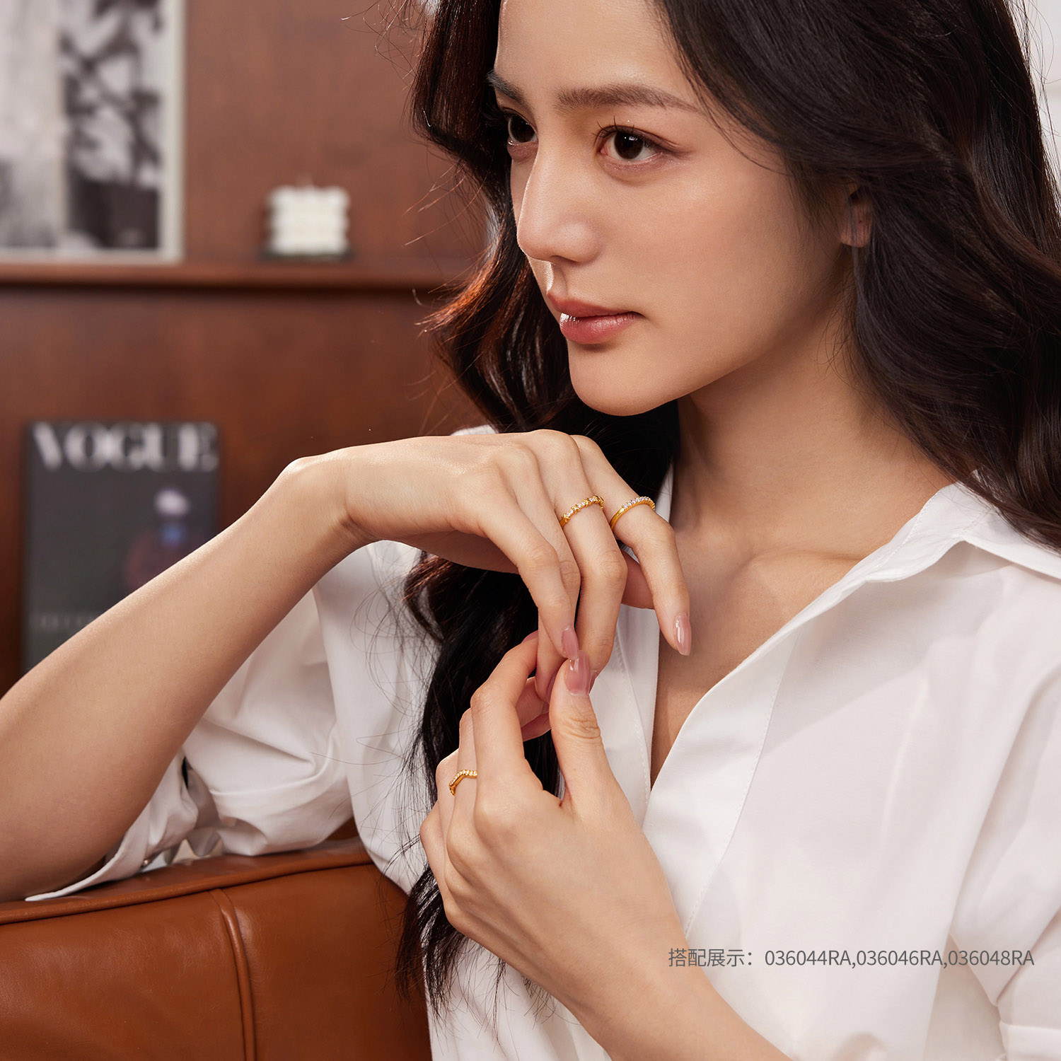 六福珠宝星河黄金戒指女时尚5D硬金镶嵌钻石戒指排钻首饰036048RA