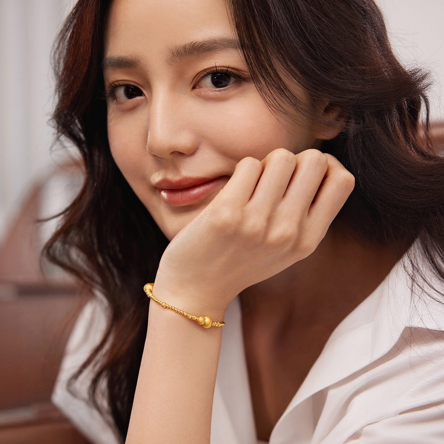 六福珠宝光影金葫芦黄金手链女足金手工拉丝金珠手串计价034949ba【视频看货】