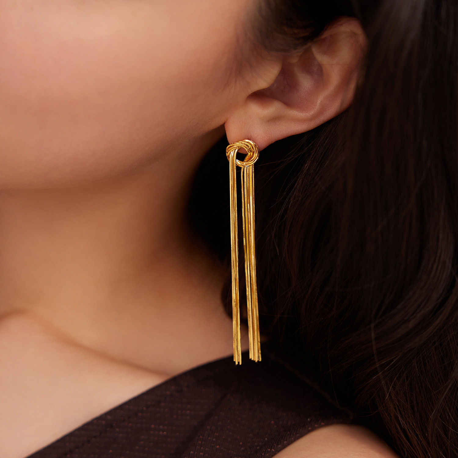 六福珠宝光影金流苏黄金耳环耳线女5G足金耳饰耳坠计价010966EA【1V1直播看货】