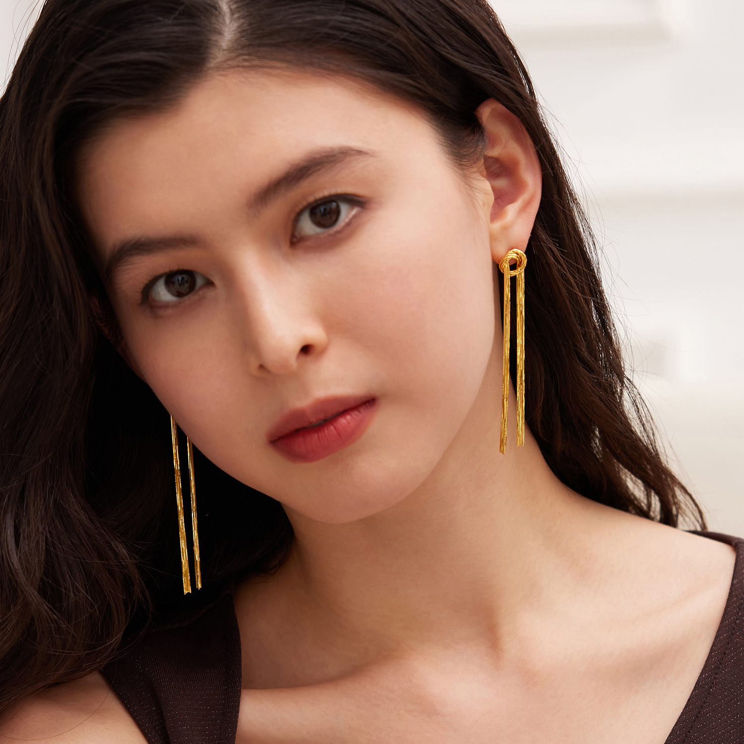 六福珠宝光影金流苏黄金耳环耳线女5G足金耳饰耳坠计价010966EA【1V1直播看货】