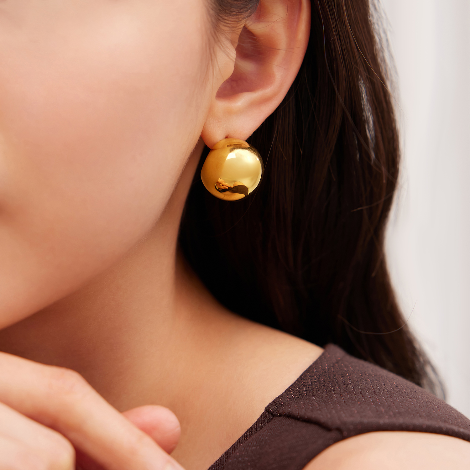 六福珠宝金豆豆黄金耳钉耳环女款时尚5D硬金耳饰计价A01TBGE0009【1V1直播看货】